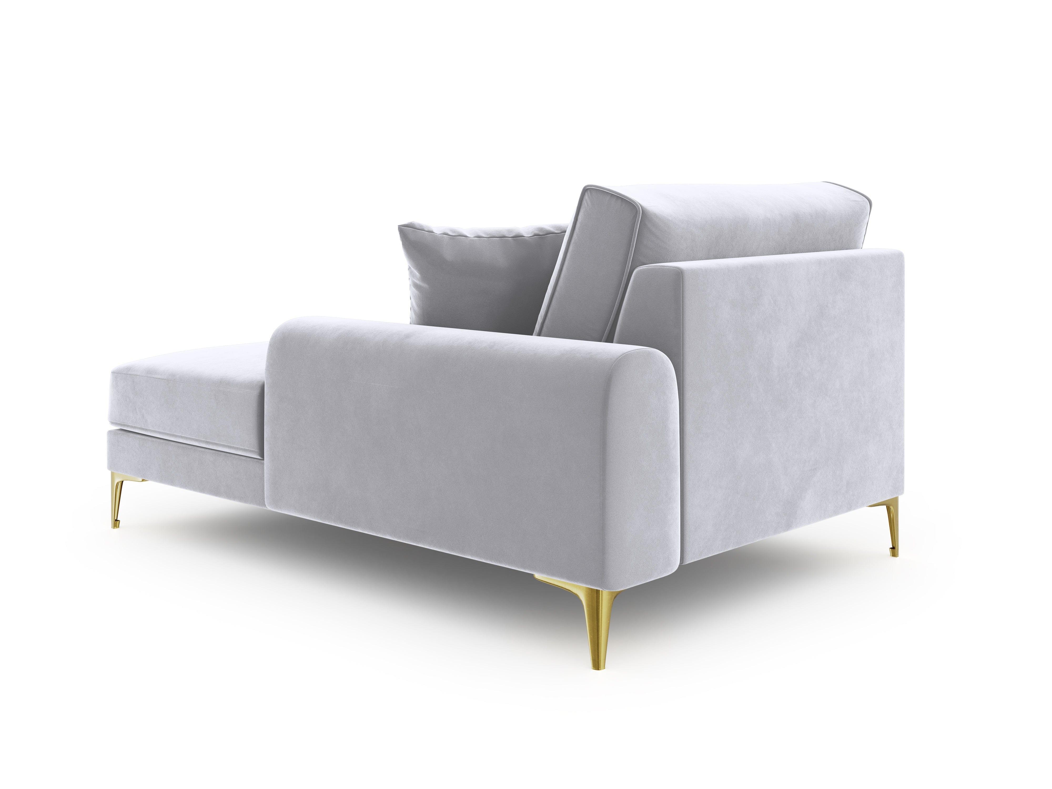 Szezlong aksamitny prawostronny MADARA srebrny ze złotą podstawą Mazzini Sofas Eye on Design