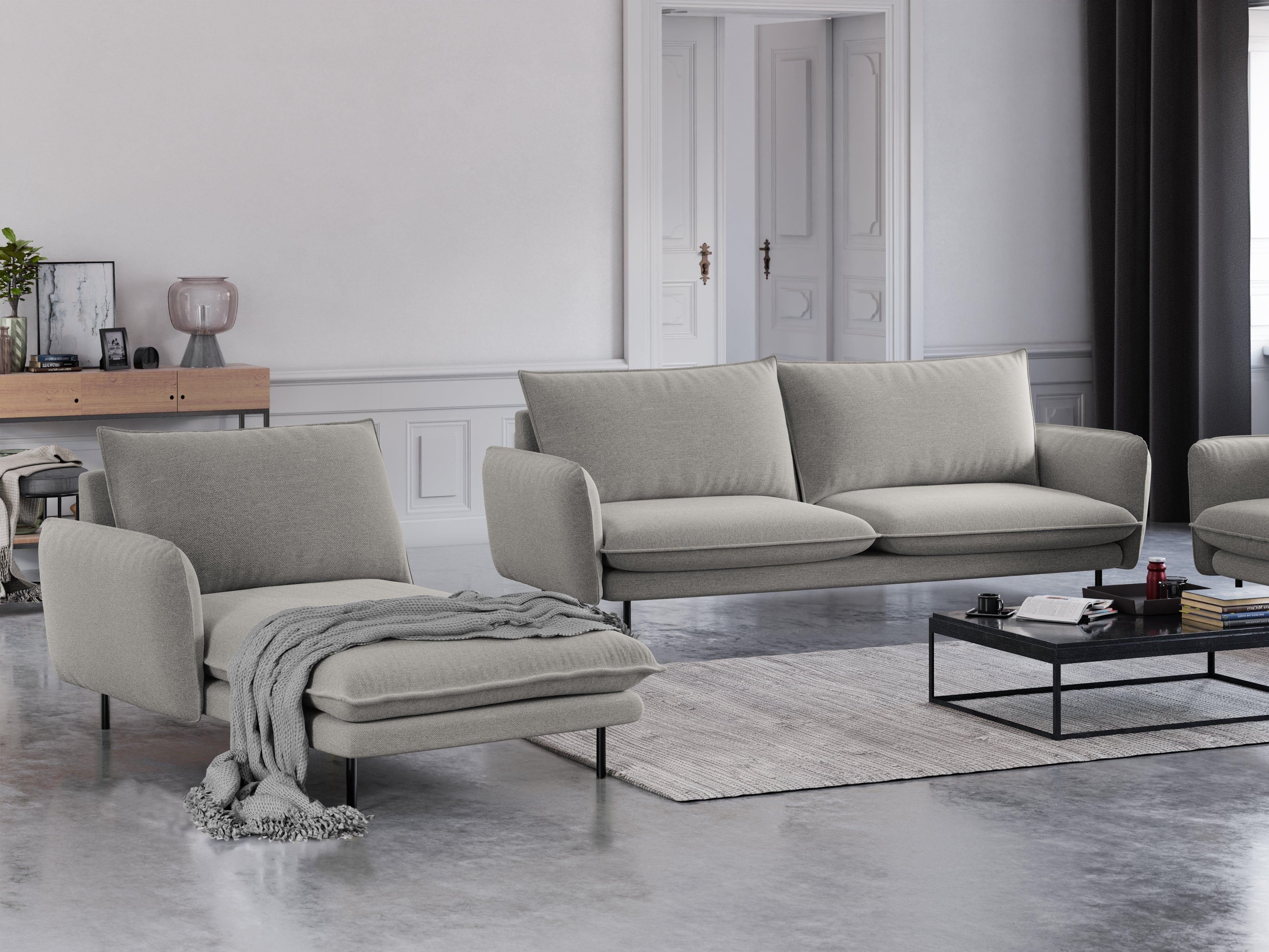Szezlong lewostronny VIENNA jasnoszary szenil z czarną podstawą – Cosmopolitan Design