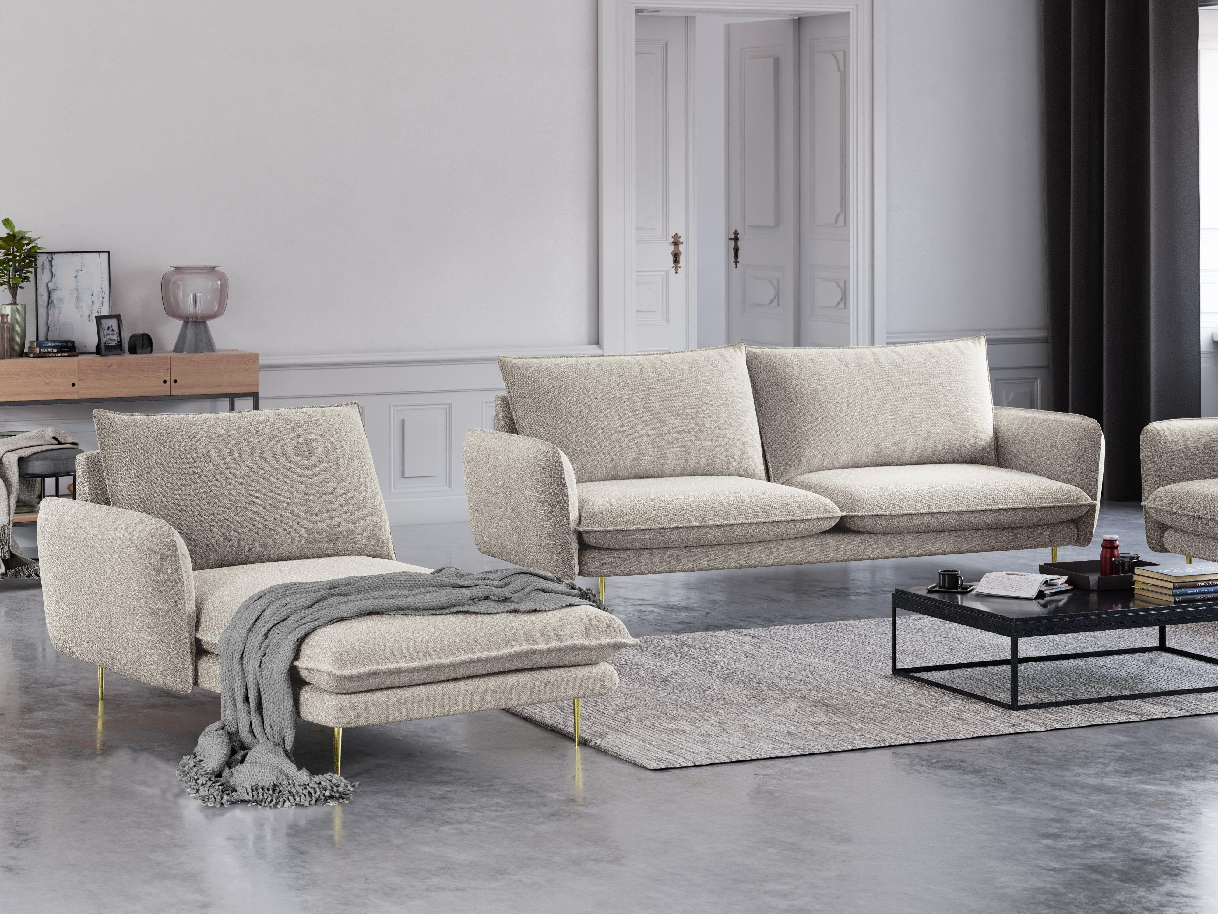 Szezlong lewostronny VIENNA piaskowy ze złotą podstawą Cosmopolitan Design Eye on Design