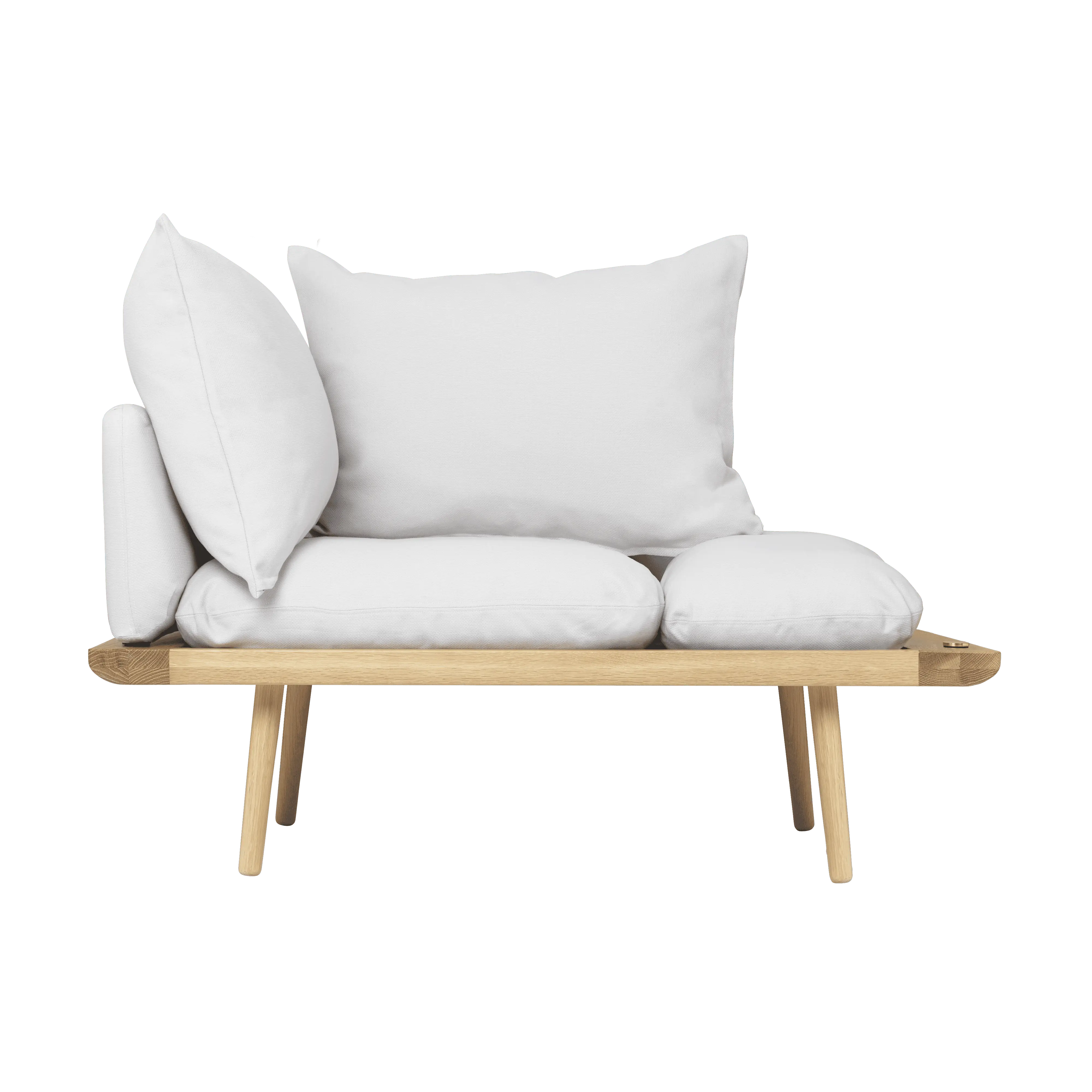 Szezlong LOUNGE AROUND baby blue z dębową podstawą – drewno dębowe