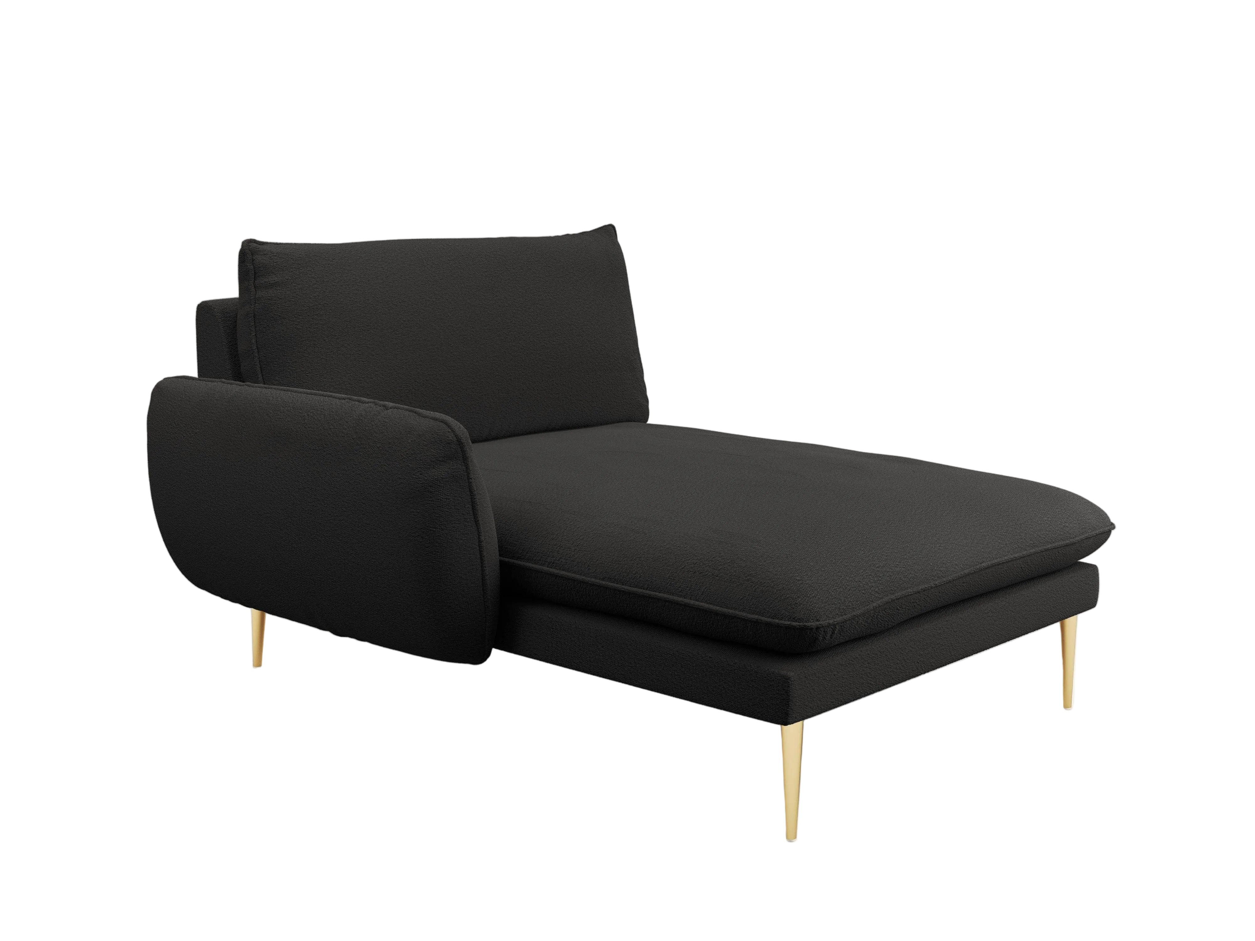 Szezlong w tkaninie boucle lewostronny VIENNA czarny ze złotą podstawą Cosmopolitan Design Eye on Design