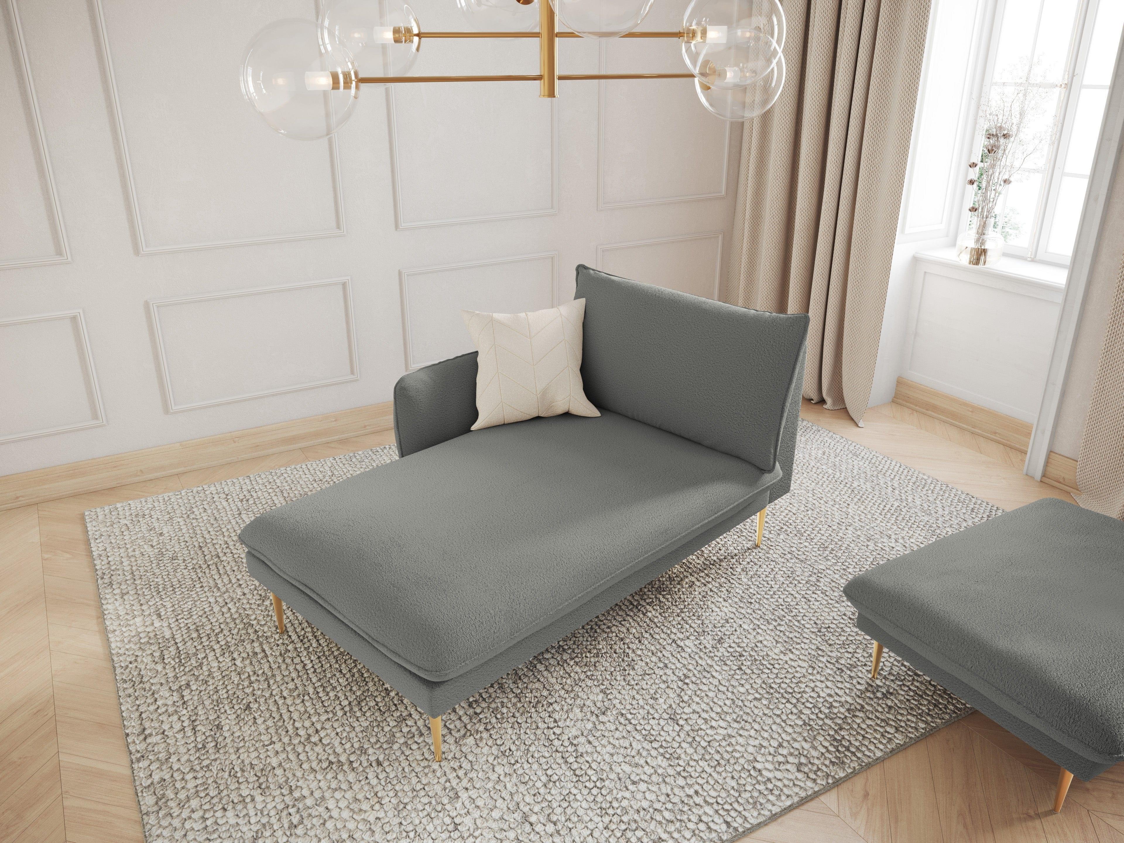 Szezlong lewostronny VIENNA szary boucle ze złotą podstawą – Cosmopolitan Design