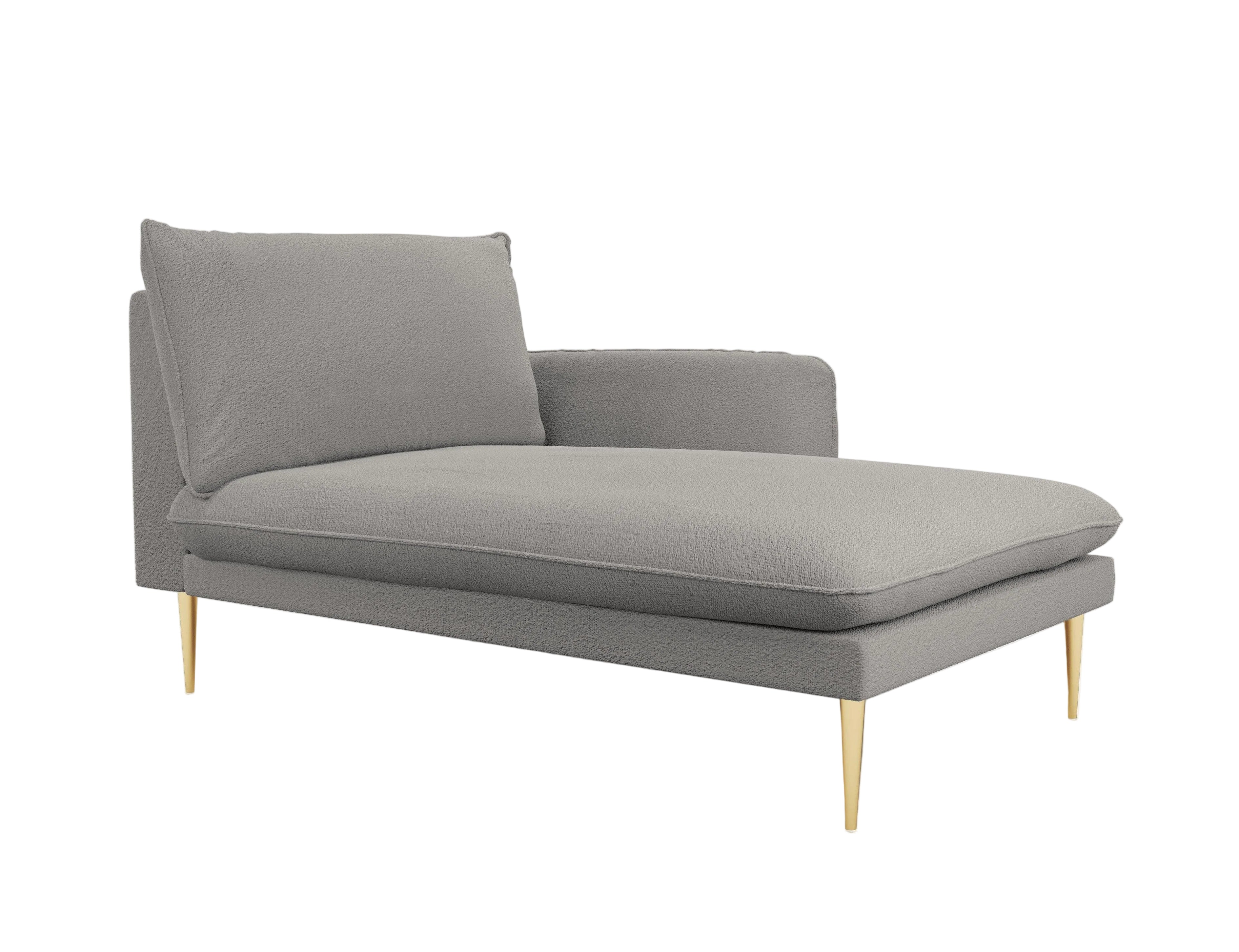 Szezlong w tkaninie boucle prawostronny VIENNA szary ze złotą podstawą Cosmopolitan Design Eye on Design