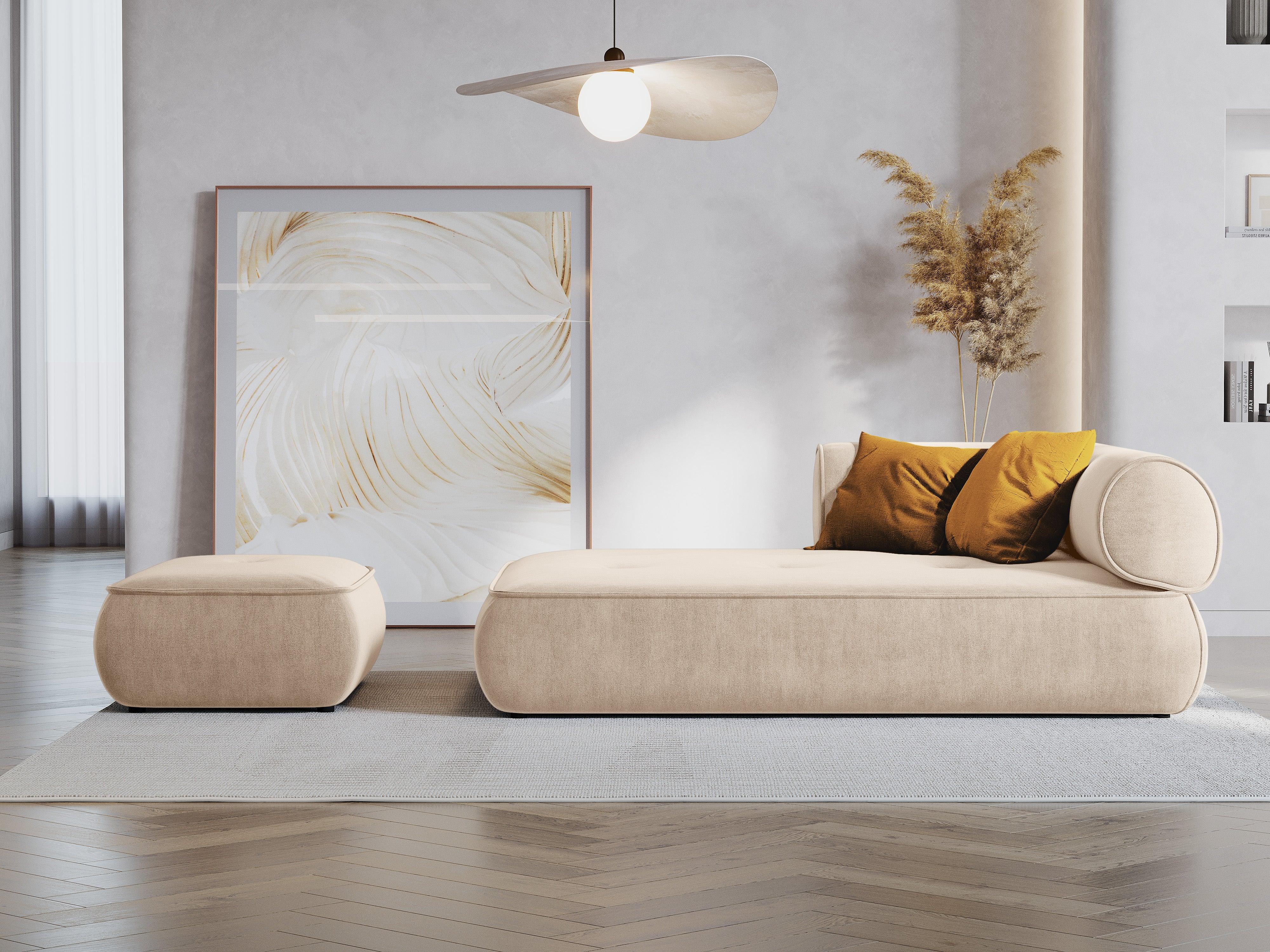 Szezlong w tkaninie szenilowej lewostronny LILY beżowy Maison Heritage Eye on Design