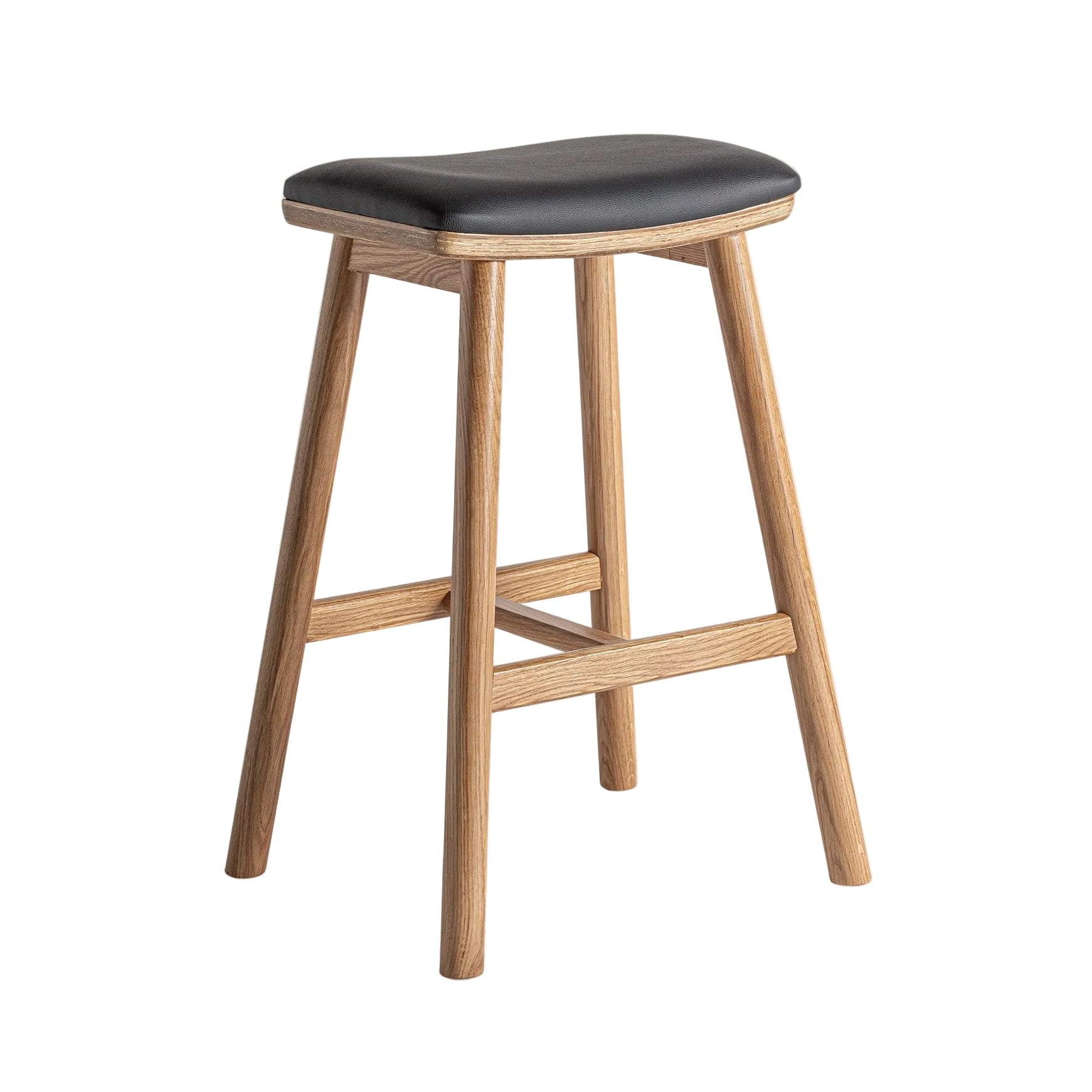 MARCIAC Bar Stool in Oak Wood with Black Faux Leather