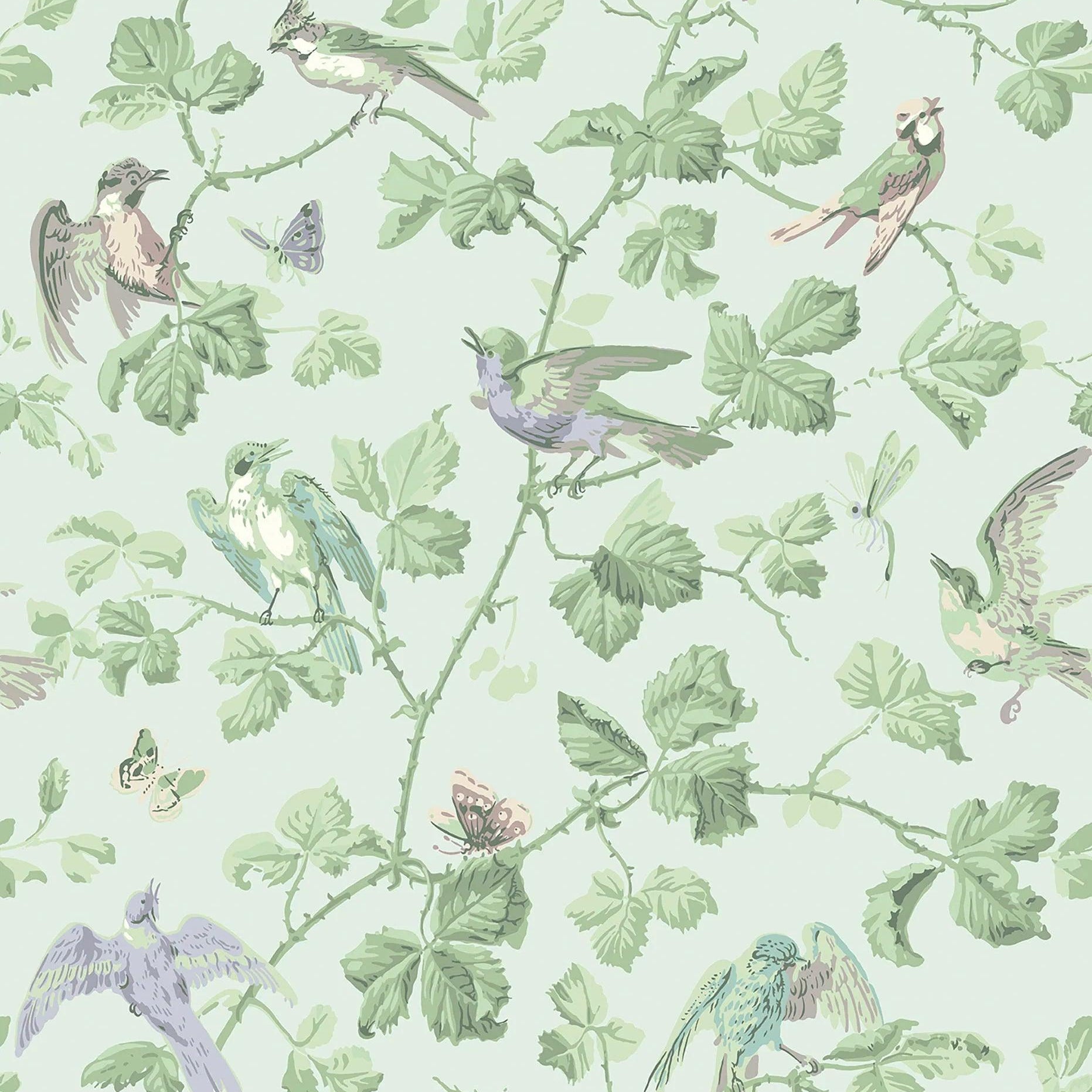 Tapeta ARCHIVE ANTHOLOGY - Winter Birds liliowy na jasnej zieleni Cole & Son Eye on Design