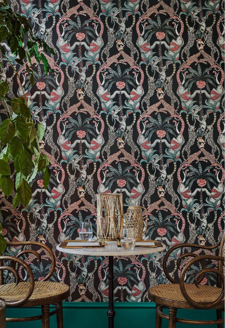 Animal-themed wallpaper ARDMORE JABULA - Beige Safari Totem on black