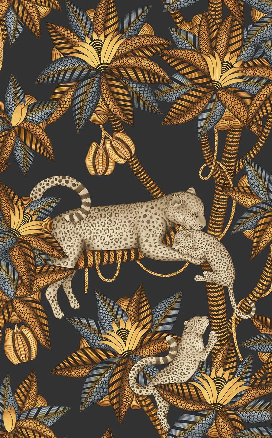Wallpaper with plant and animal motif ARDMORE JABULA - Satara terracotta on black