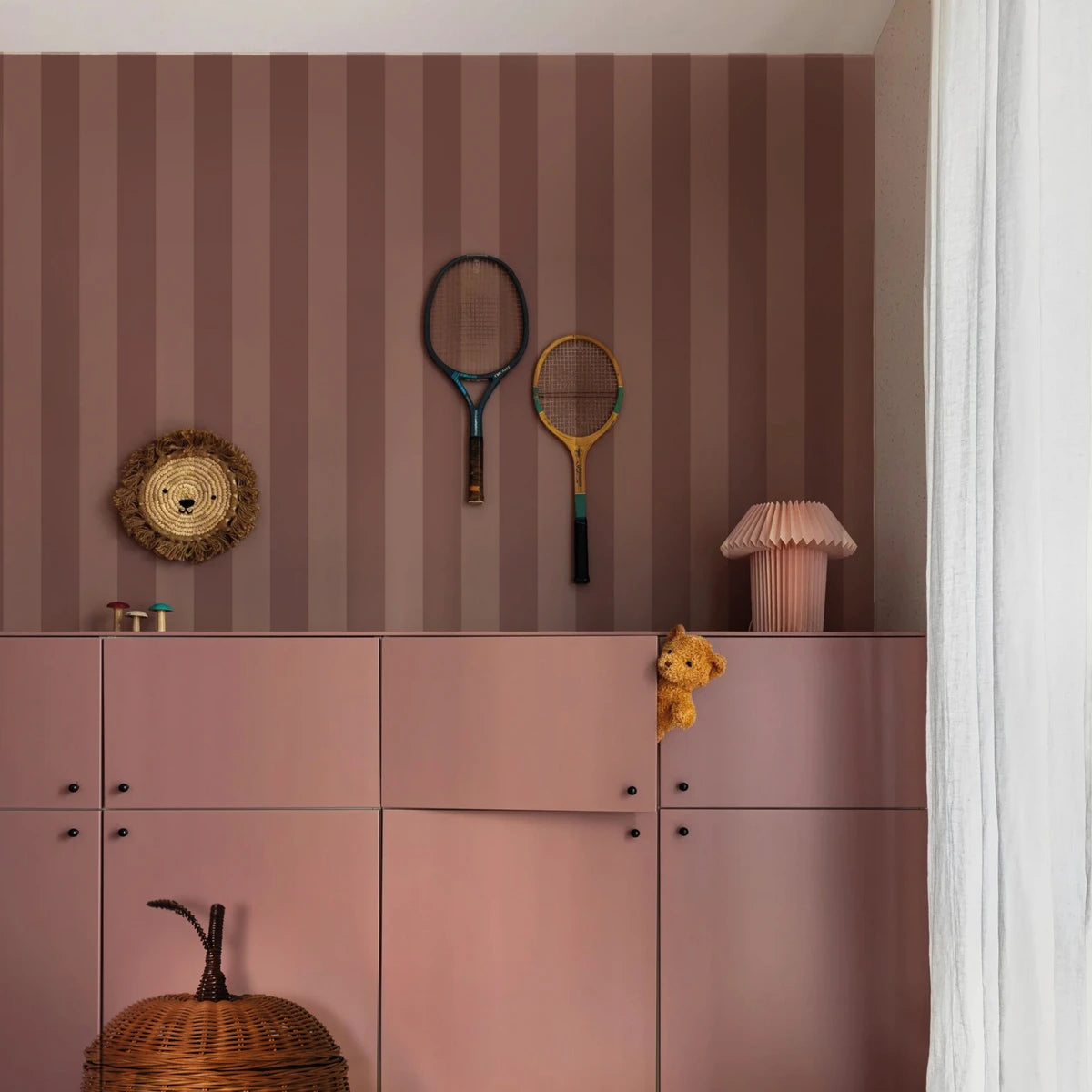 Bold Stripe Cocoa Non-Woven Wallpaper in Pink