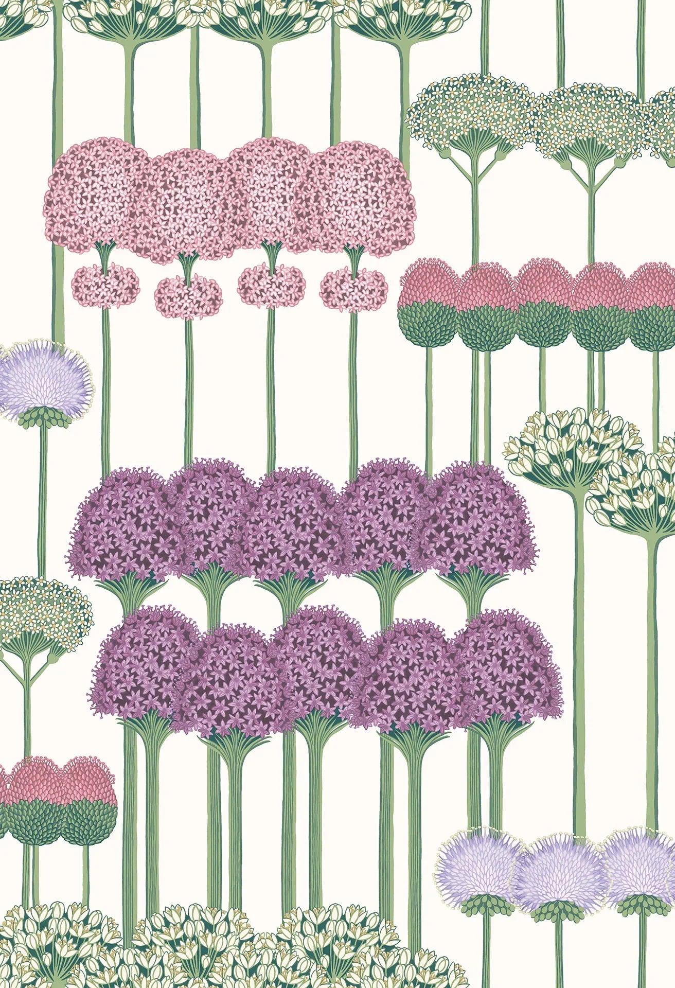 Tapeta s rostlinným motivem květin BOTANICAL BOTANICA - Allium růžová na bílé