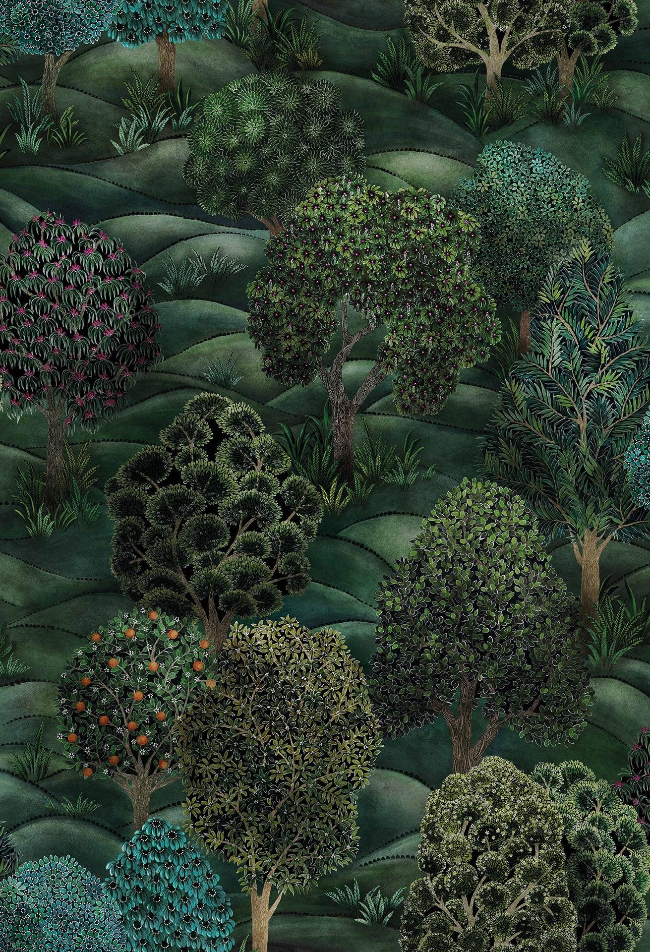 Tapeta s rostlinným motivem kouzelný les BOTANICAL BOTANICA - Les tmavě zelený