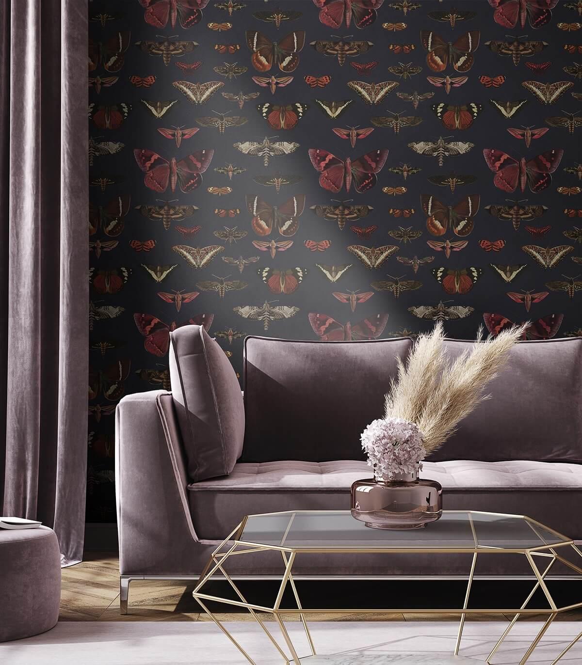 Tapeta BUTTERFLIES granatowy Wallcolors Eye on Design
