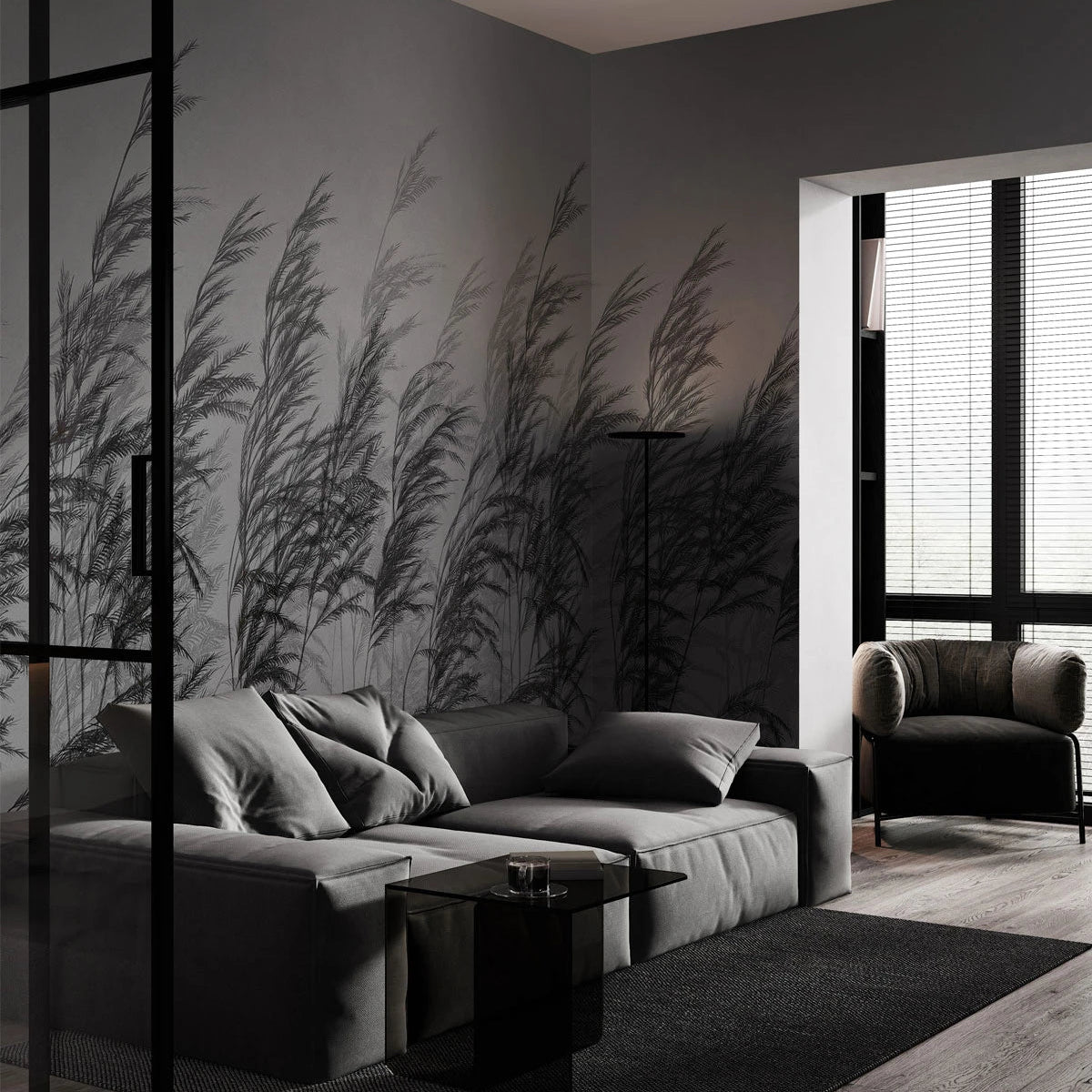 Gray leaf-patterned CANE wallpaper