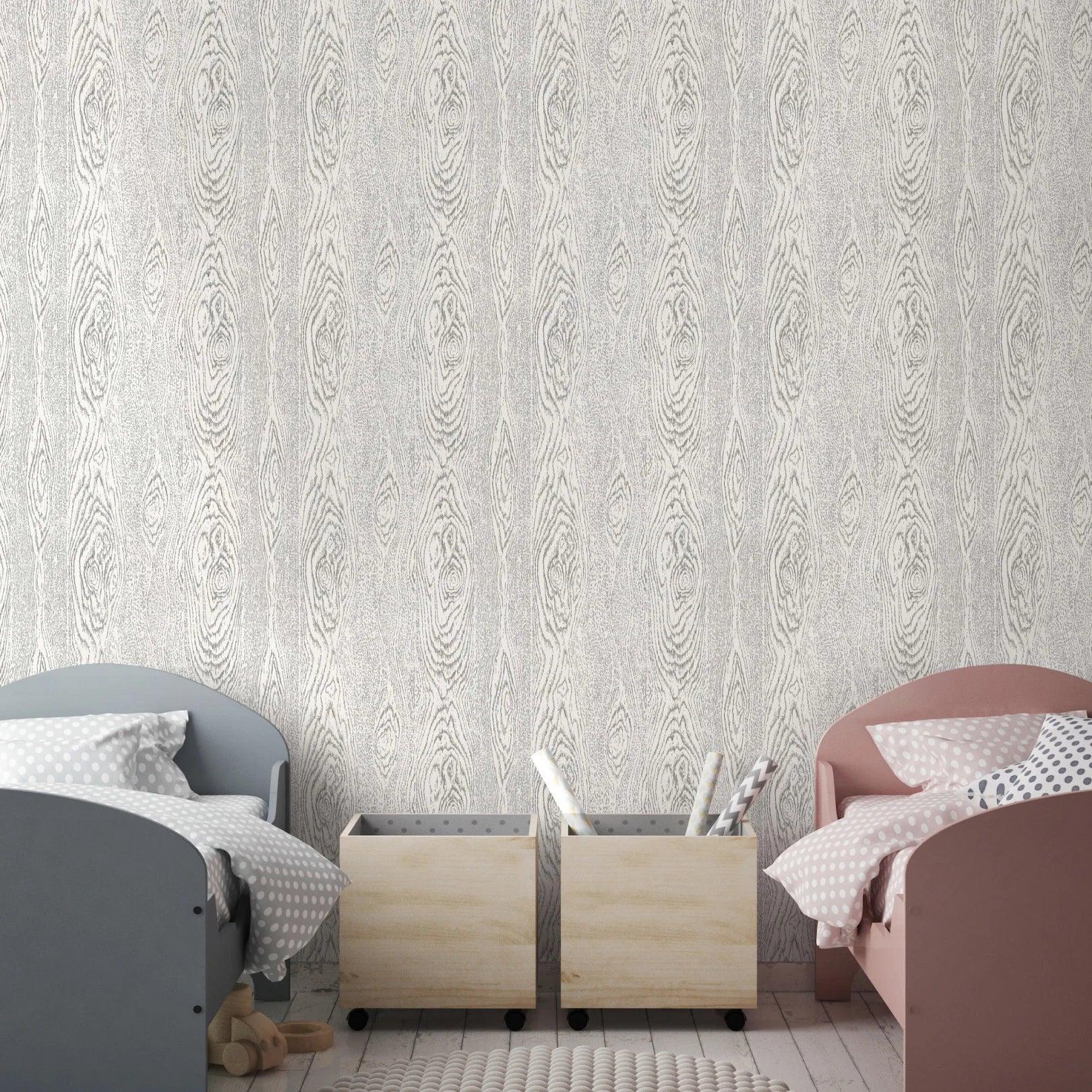Wallpaper Imitating Wooden Planks FOUNDATION - Light Gray Wood Grain