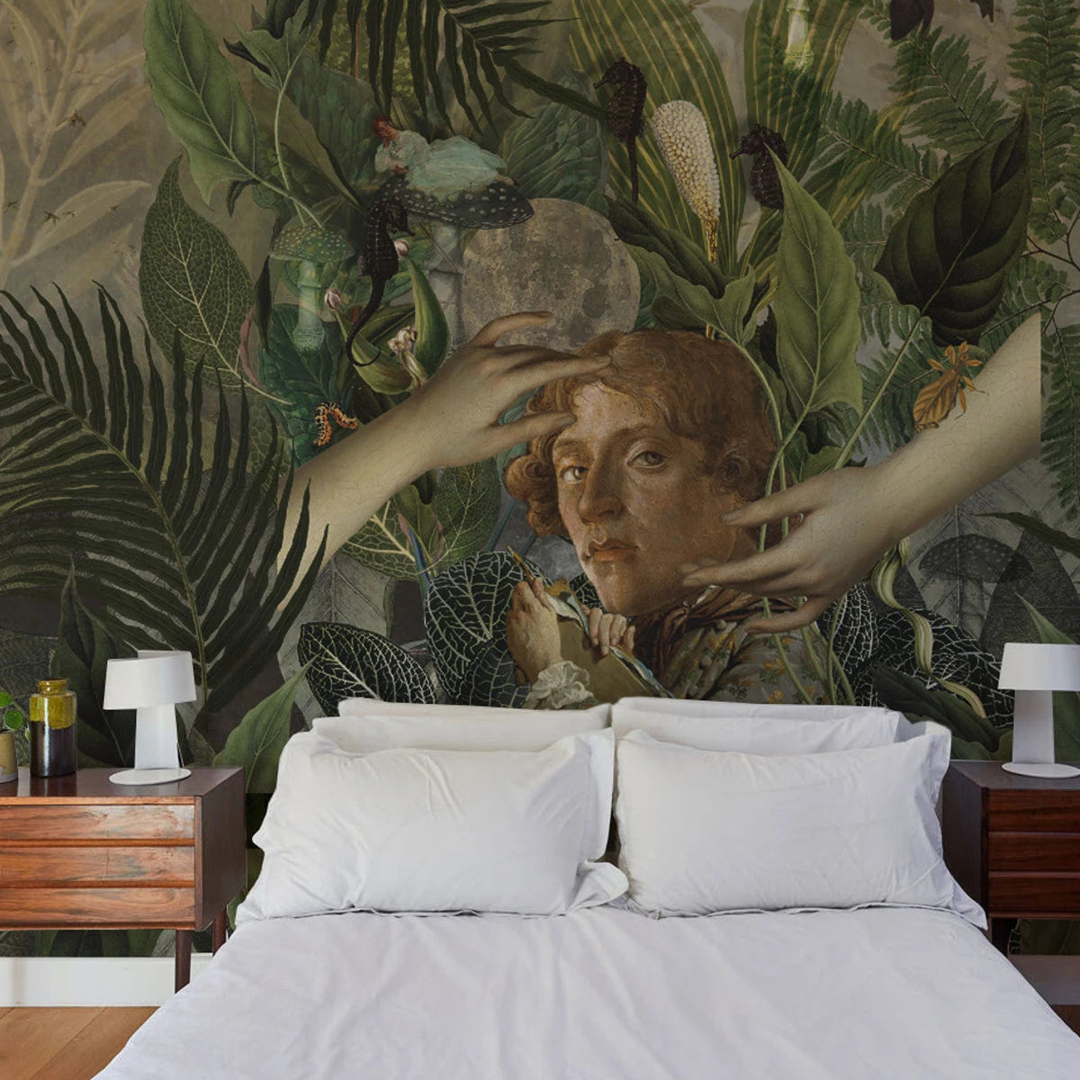 Green Man Wallpaper with Artistic Plant Motif