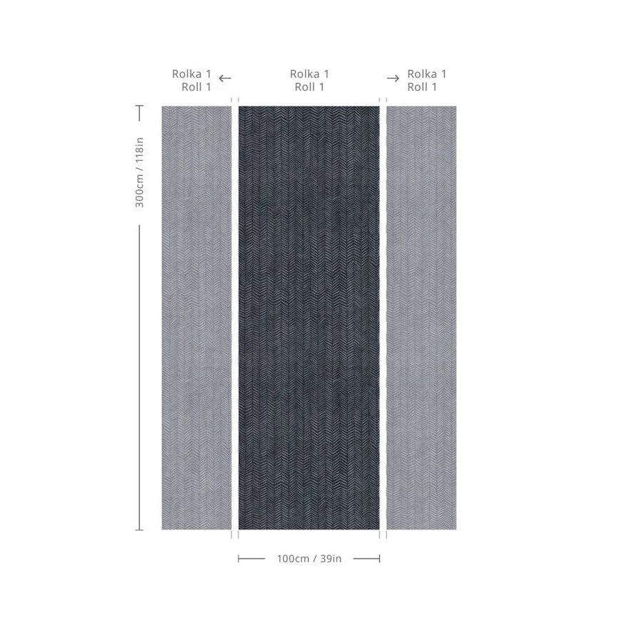 Non-woven wallpaper with a herringbone pattern in blue