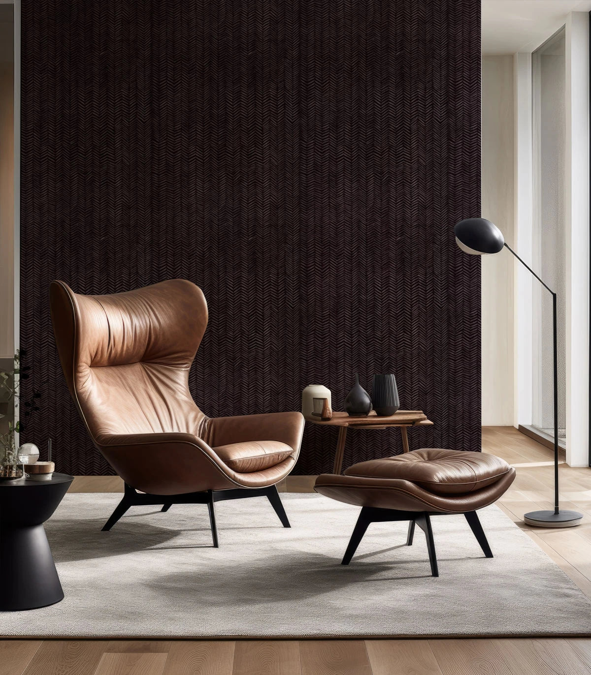 Tapeta s geometrickým vzorem rybí kosti HERRINGBONE BURGUNDY burgundová