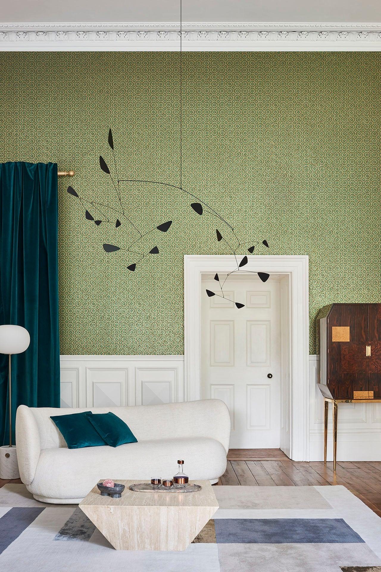 Metalická tapeta s geometrickým vzorem HRP GREAT MASTERS - Královský čtvrť metalické zlato a stříbro