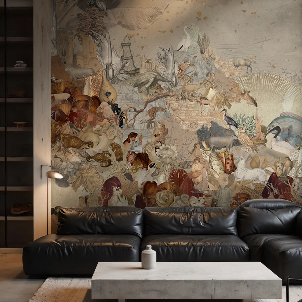 Non-woven wallpaper with animal motif KINGDOM OF ALL CREATURES SEPIA beige with bronze
