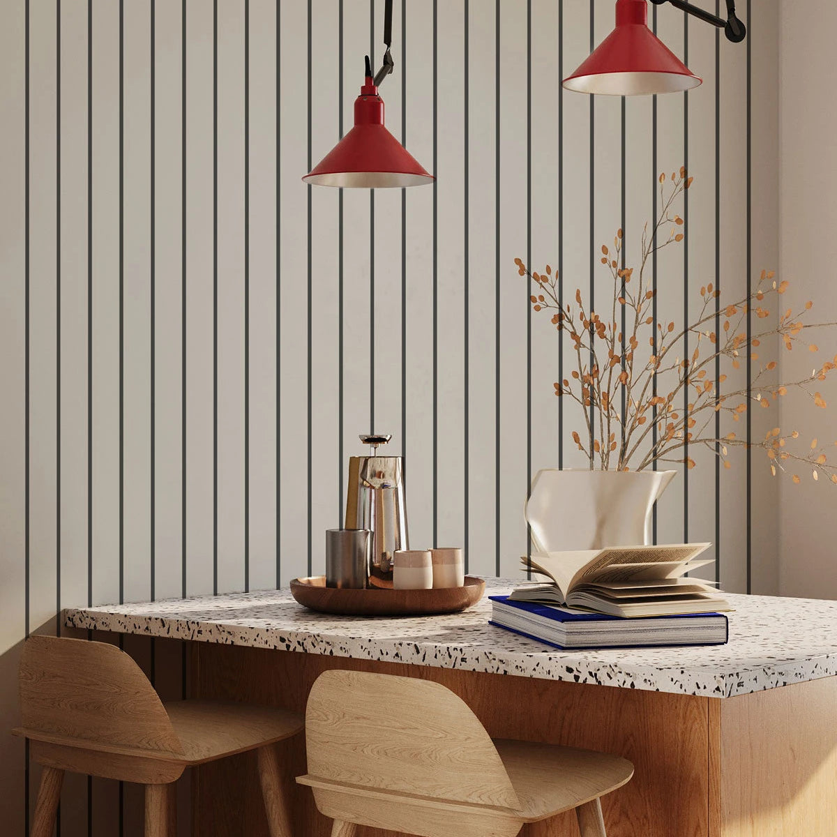 Non-woven wallpaper with stripes MINIMAL STRIPE beige with graphite