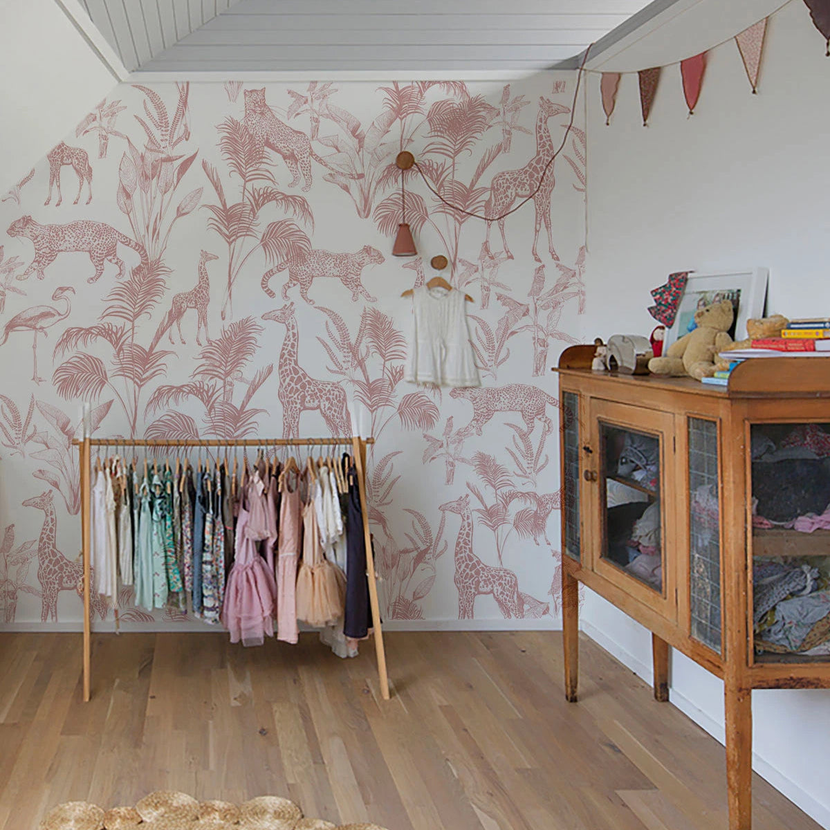 Safari Pink Animal Print Wallpaper in Pink and White