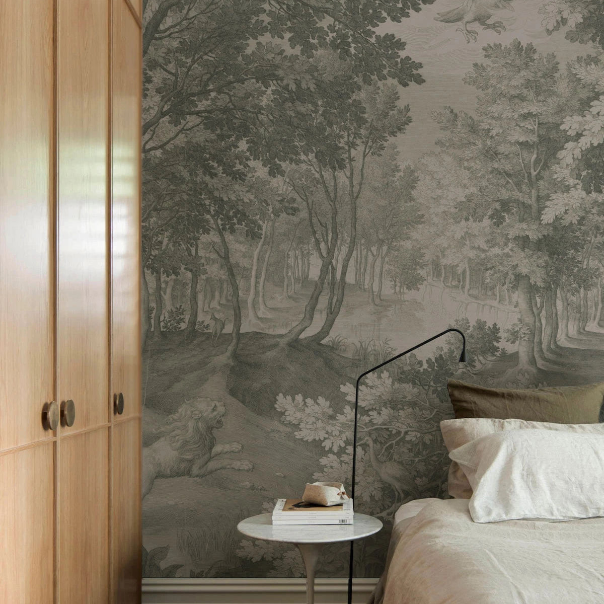 Non-woven wallpaper with landscape TIMELESS TREES GREEN