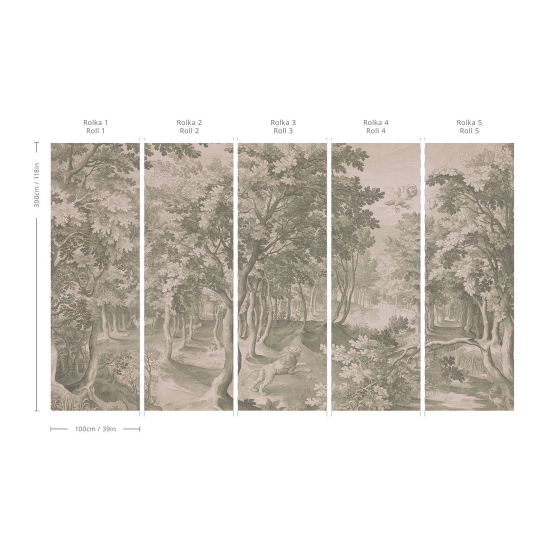 Non-woven wallpaper with landscape TIMELESS TREES GREEN