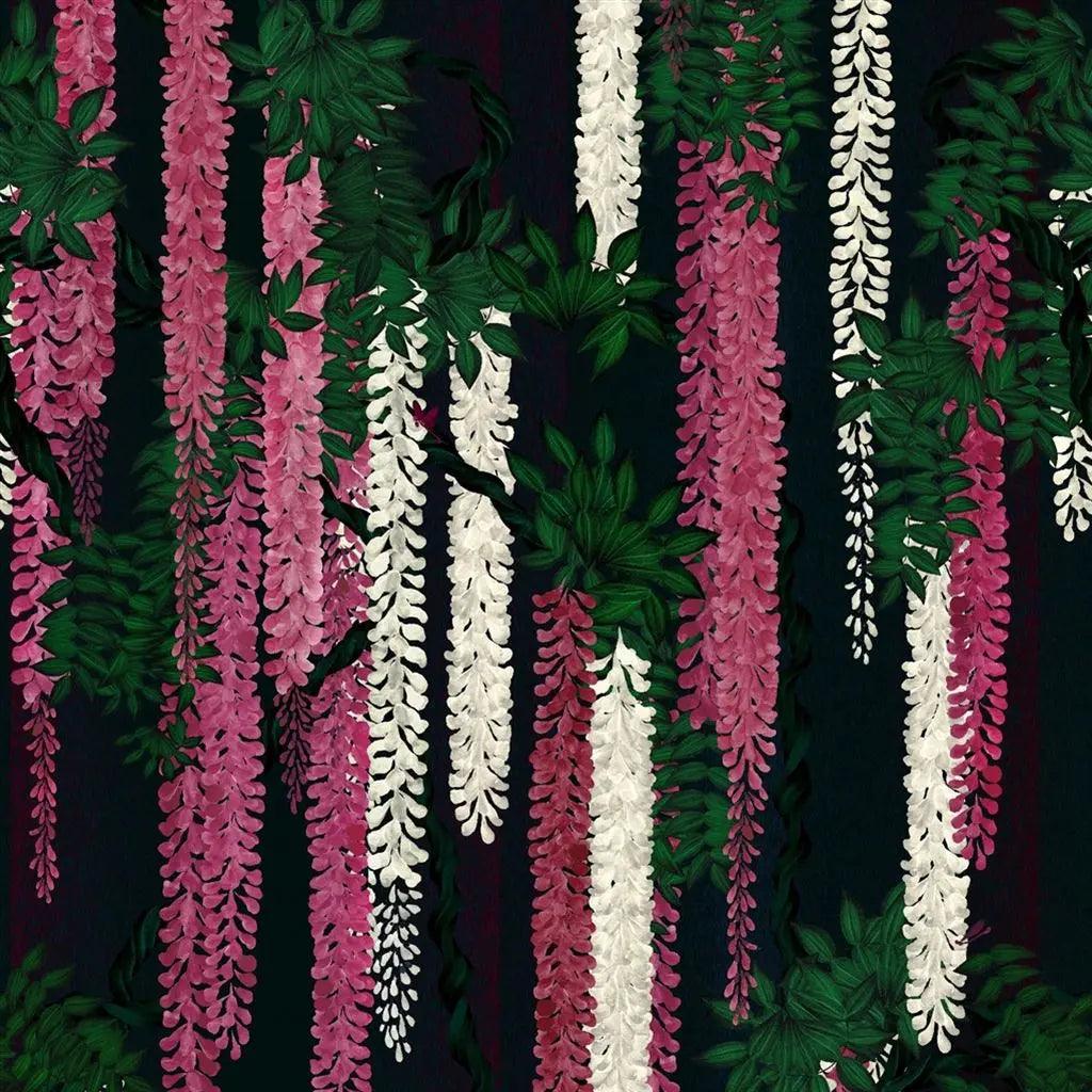 Tapeta WISTERIA ALBA MAGENTA czarny z różowym Christian Lacroix Eye on Design