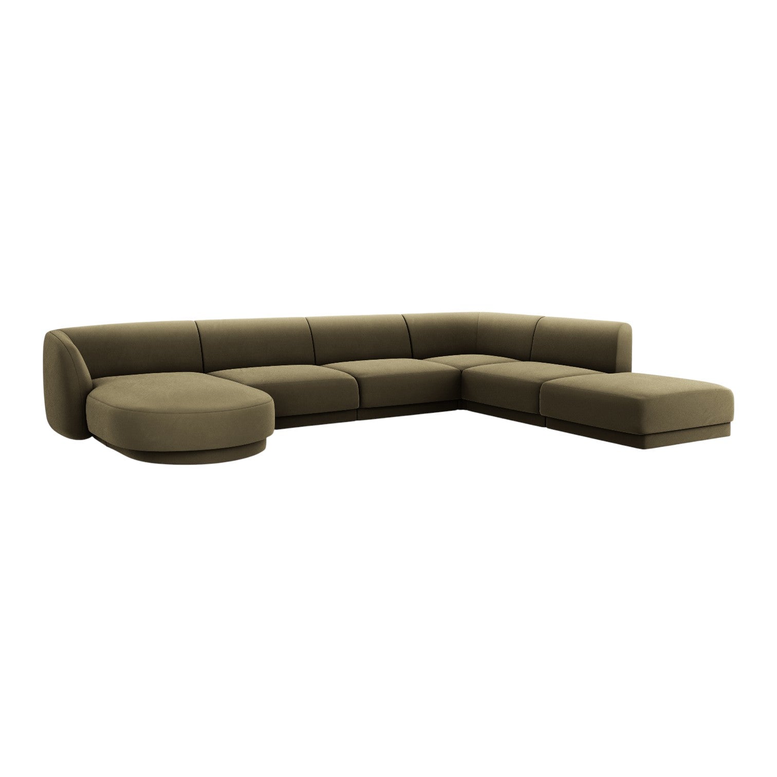 Velvet corner sofa for 6 people in right-facing U shape MILEY green