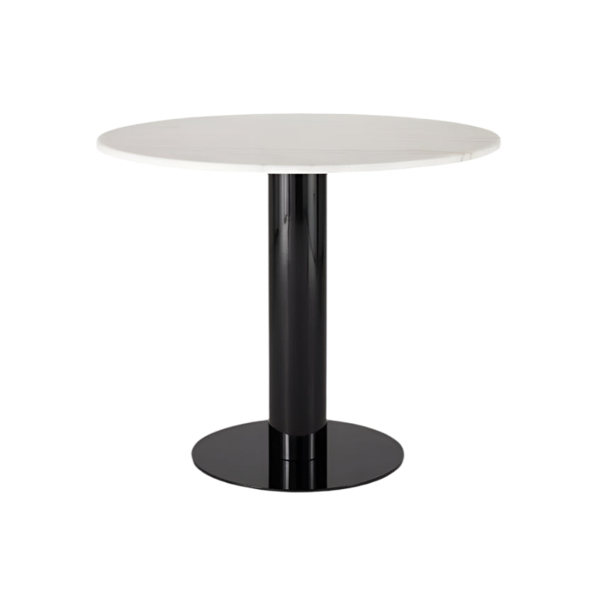 Round table tube white marble with a black base