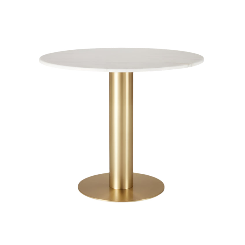 Round table tube white marble with a brass base