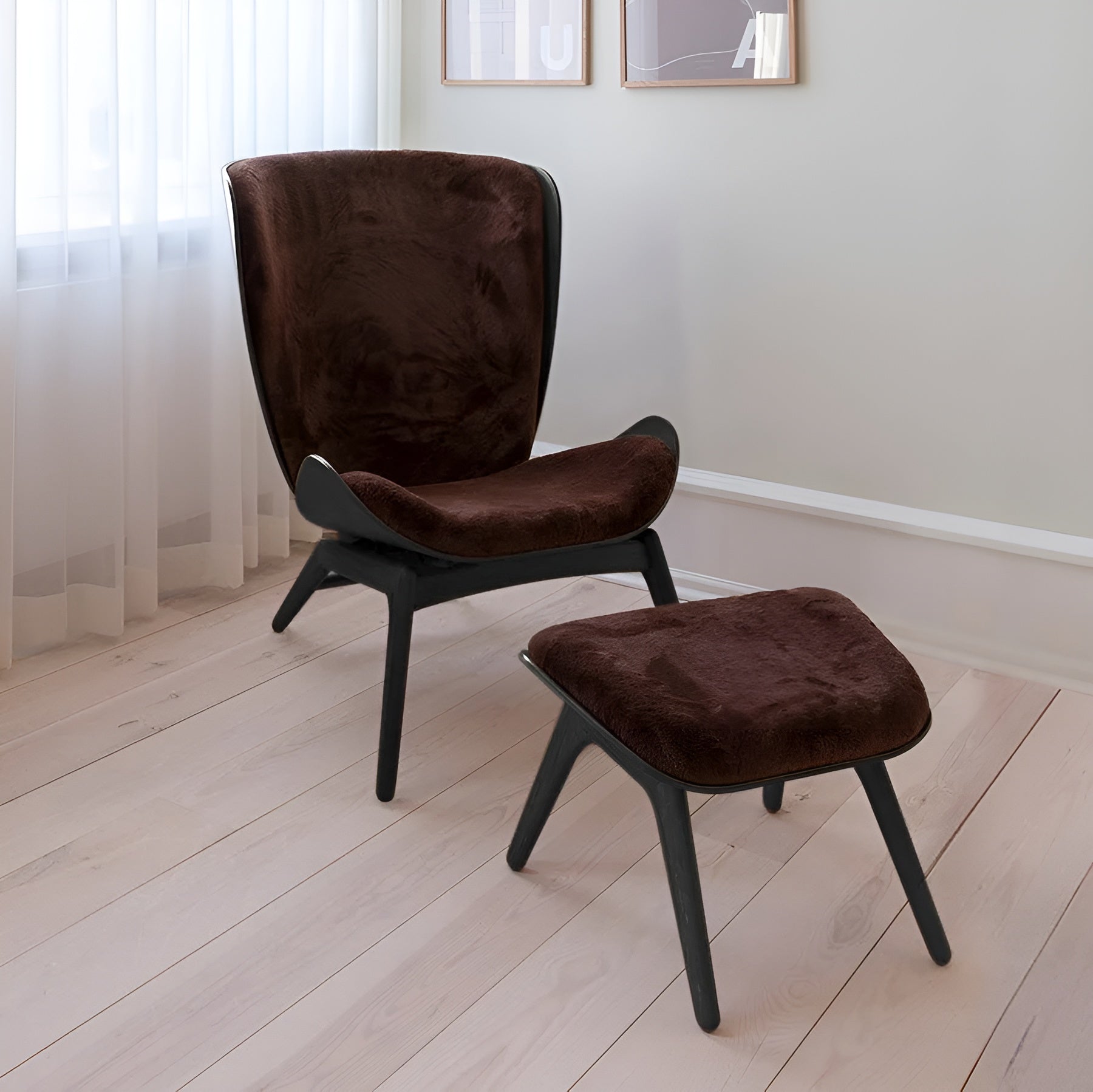 READER footrest brown leather with oak base