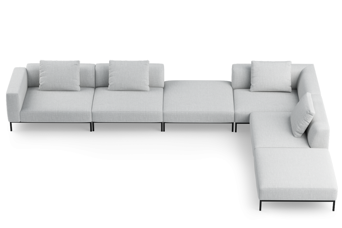 Right-facing modular sofa for 6 people HOLDEN upholstered with a black base