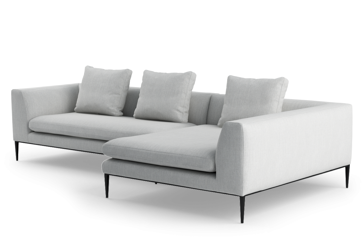 Rohová sedačka pro 3 osoby pravostranná NASH čalouněná s černým podstavcem