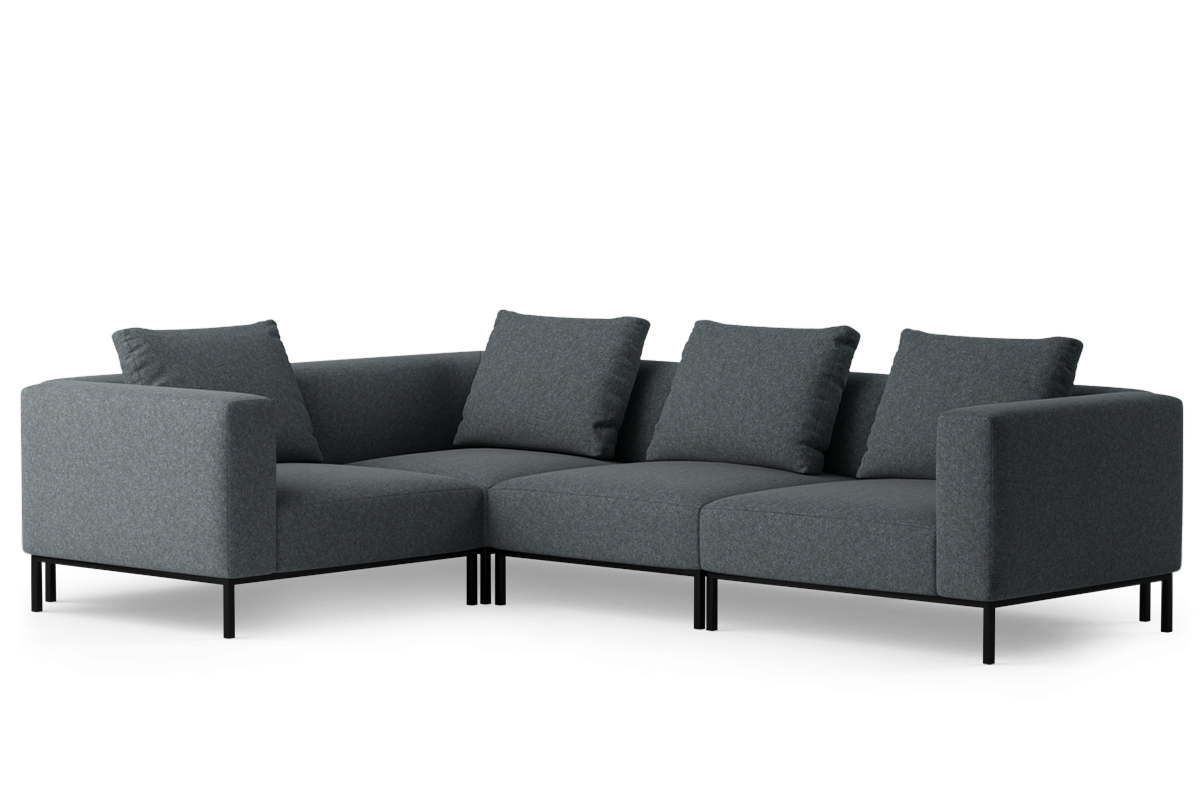 Left-facing 3-seater modular sofa HOLDEN upholstered with a black base
