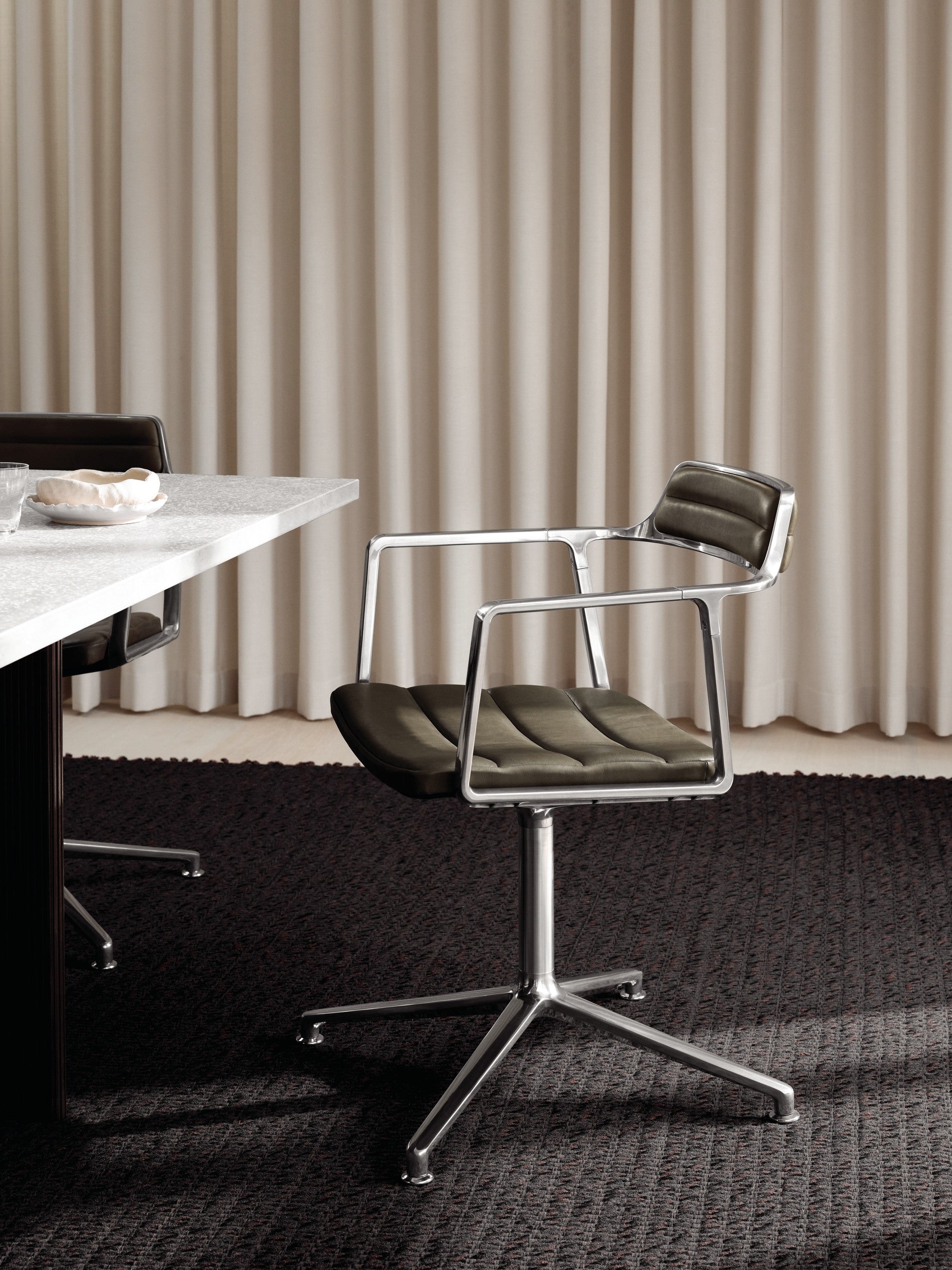 Office Chair 452 Green Leather with Metal Base