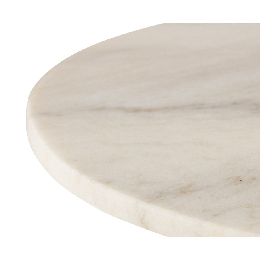 Round table tube white marble with a black base