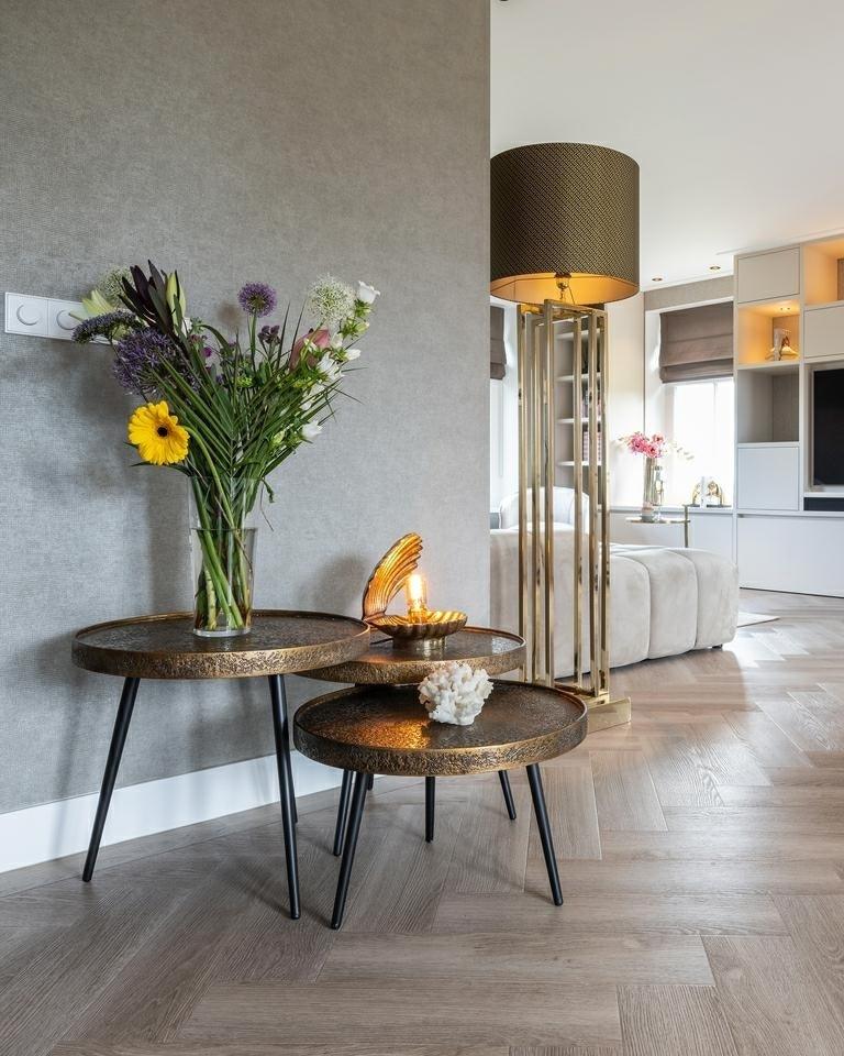 Zestaw stolików kawowych LUTON antyczny mosiądz Richmond Interiors Eye on Design