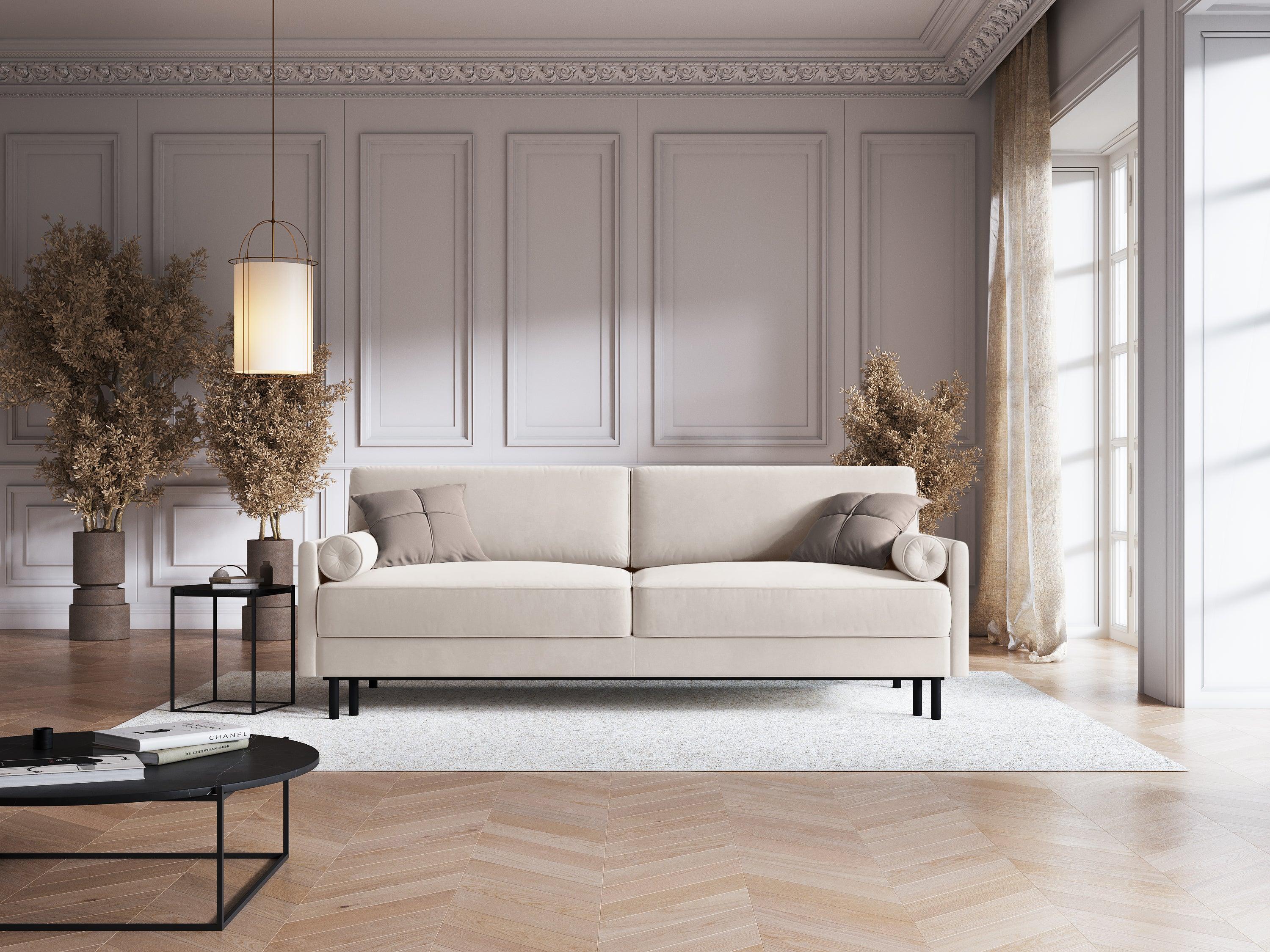 Sofa aksamitna z funkcją spania SCOTT jasnobeżowy Micadoni Eye on Design