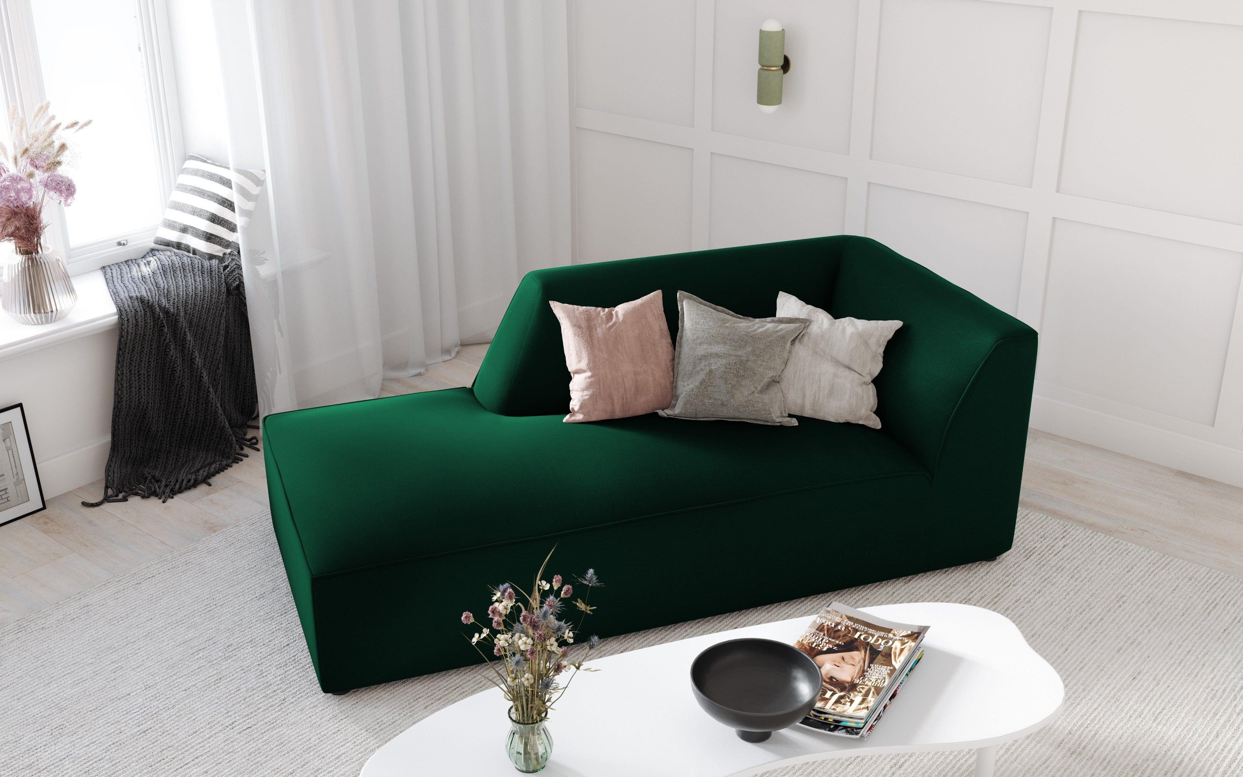 Szezlong aksamitny lewostronny RUBY butelkowa zieleń Micadoni Eye on Design