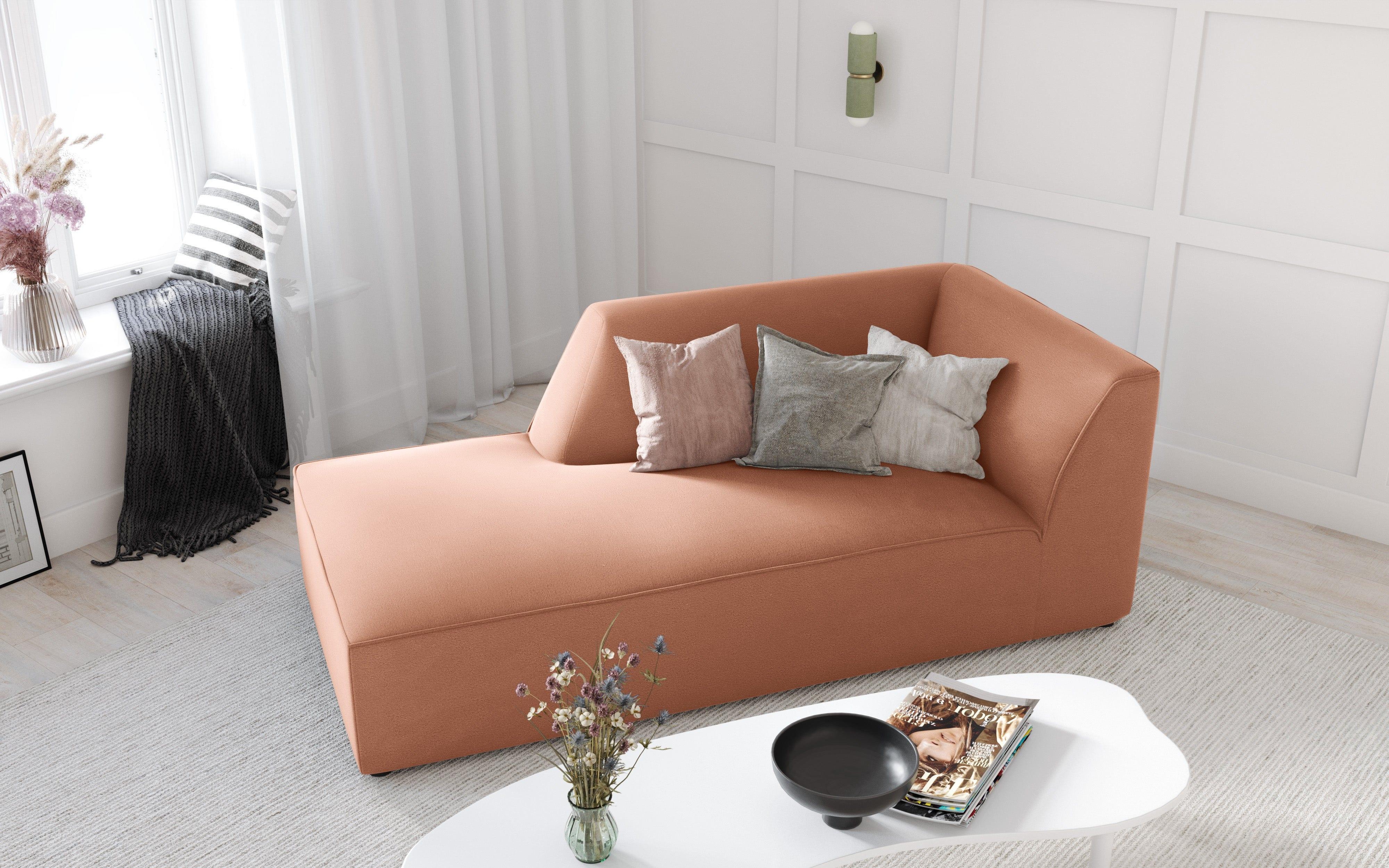 Szezlong aksamitny lewostronny RUBY łososiowy Micadoni Eye on Design