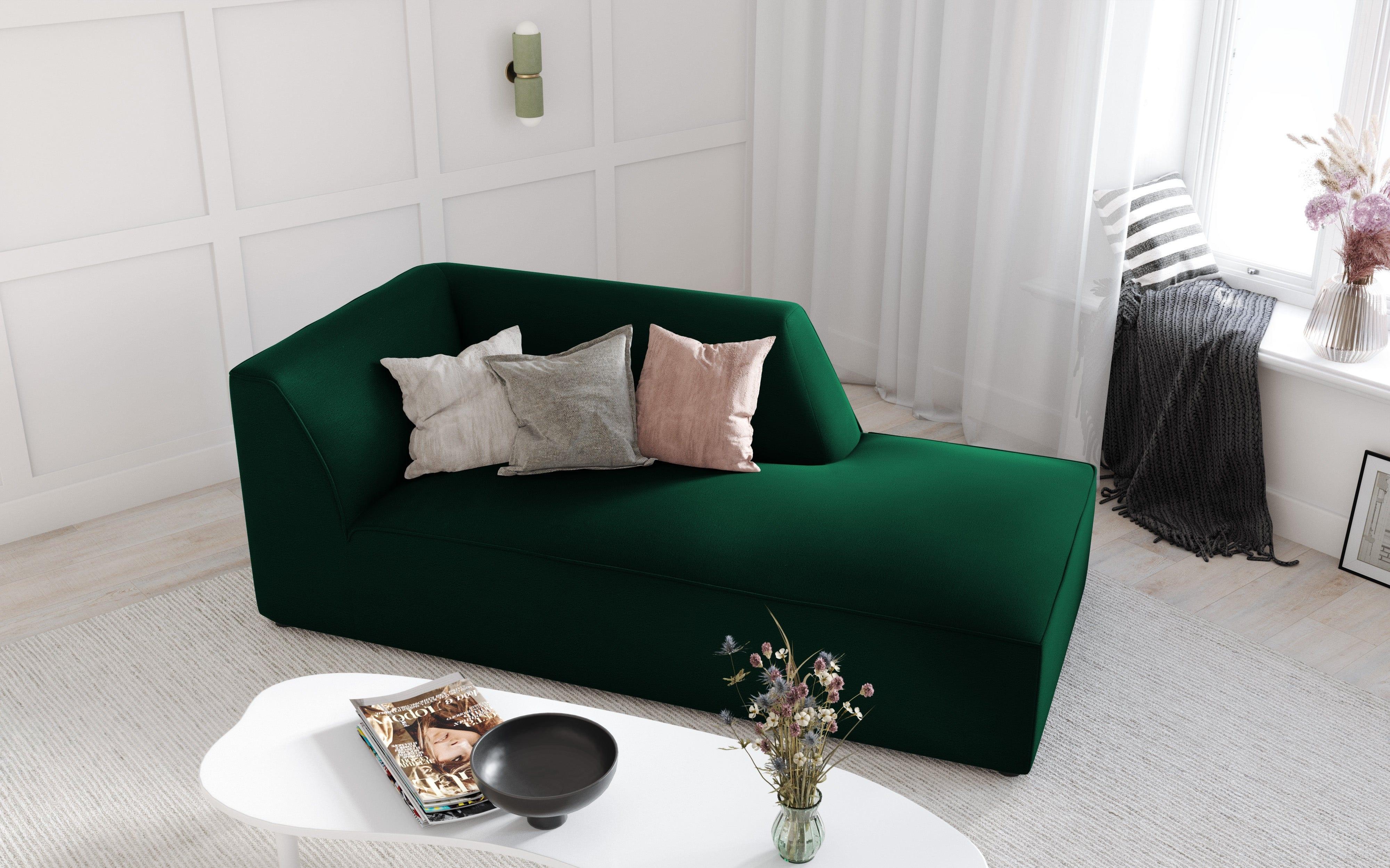Szezlong aksamitny prawostronny RUBY butelkowa zieleń Micadoni Eye on Design