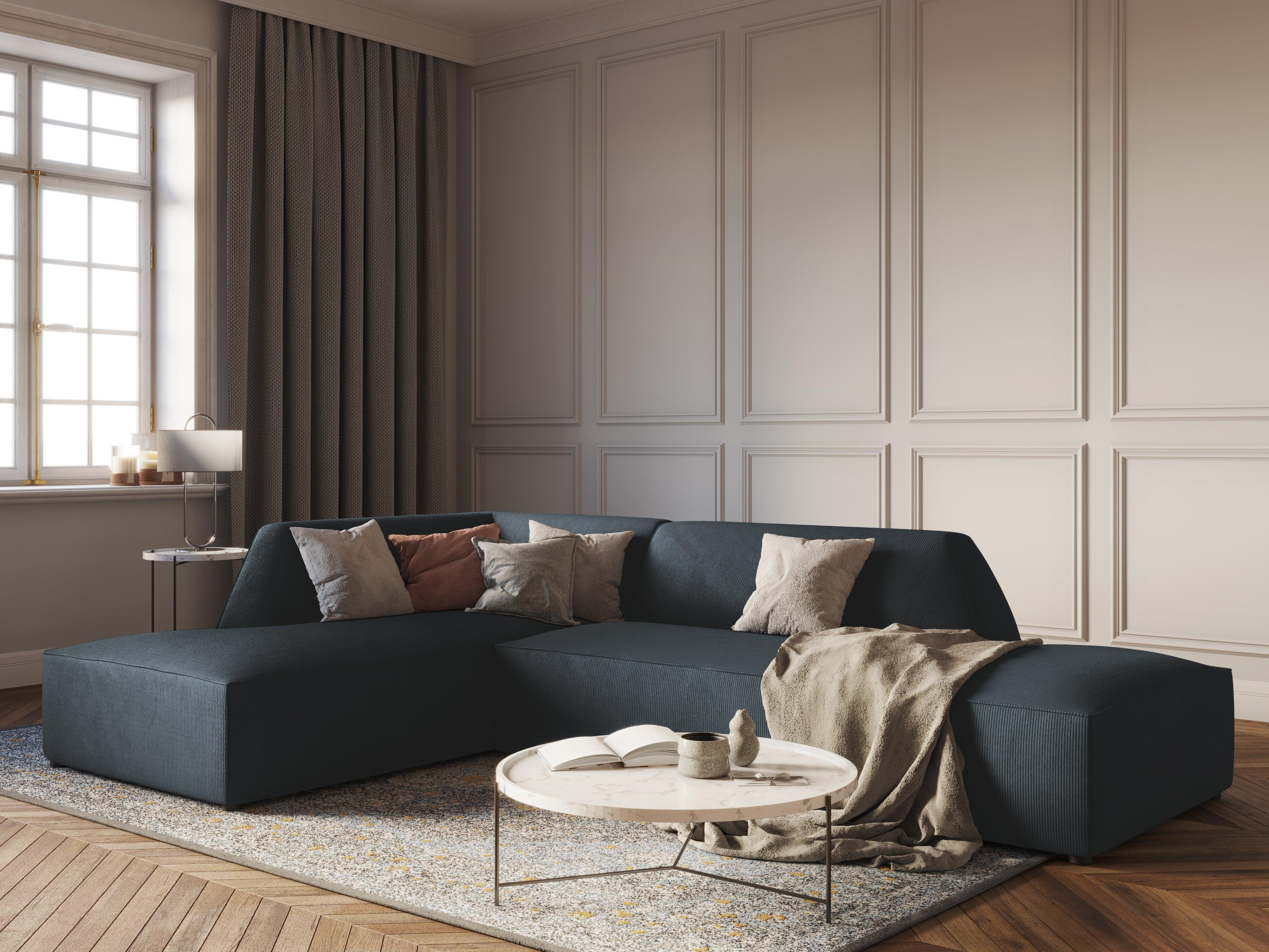 Sofa narożna sztruksowa lewostronna RUBY niebieski Micadoni Eye on Design