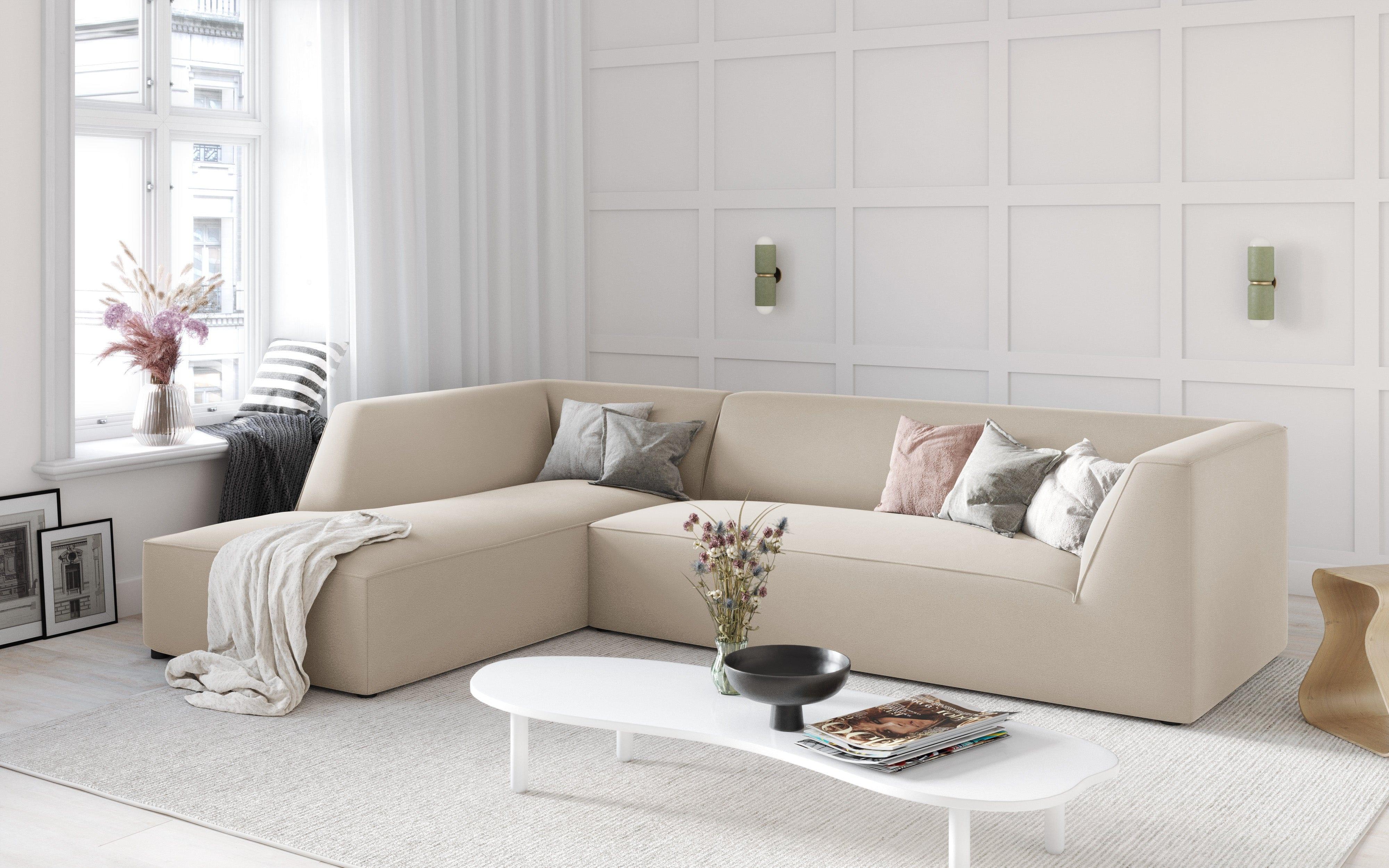 Narożnik aksamitny 4-osobowy lewostronny RUBY beżowy Micadoni Eye on Design