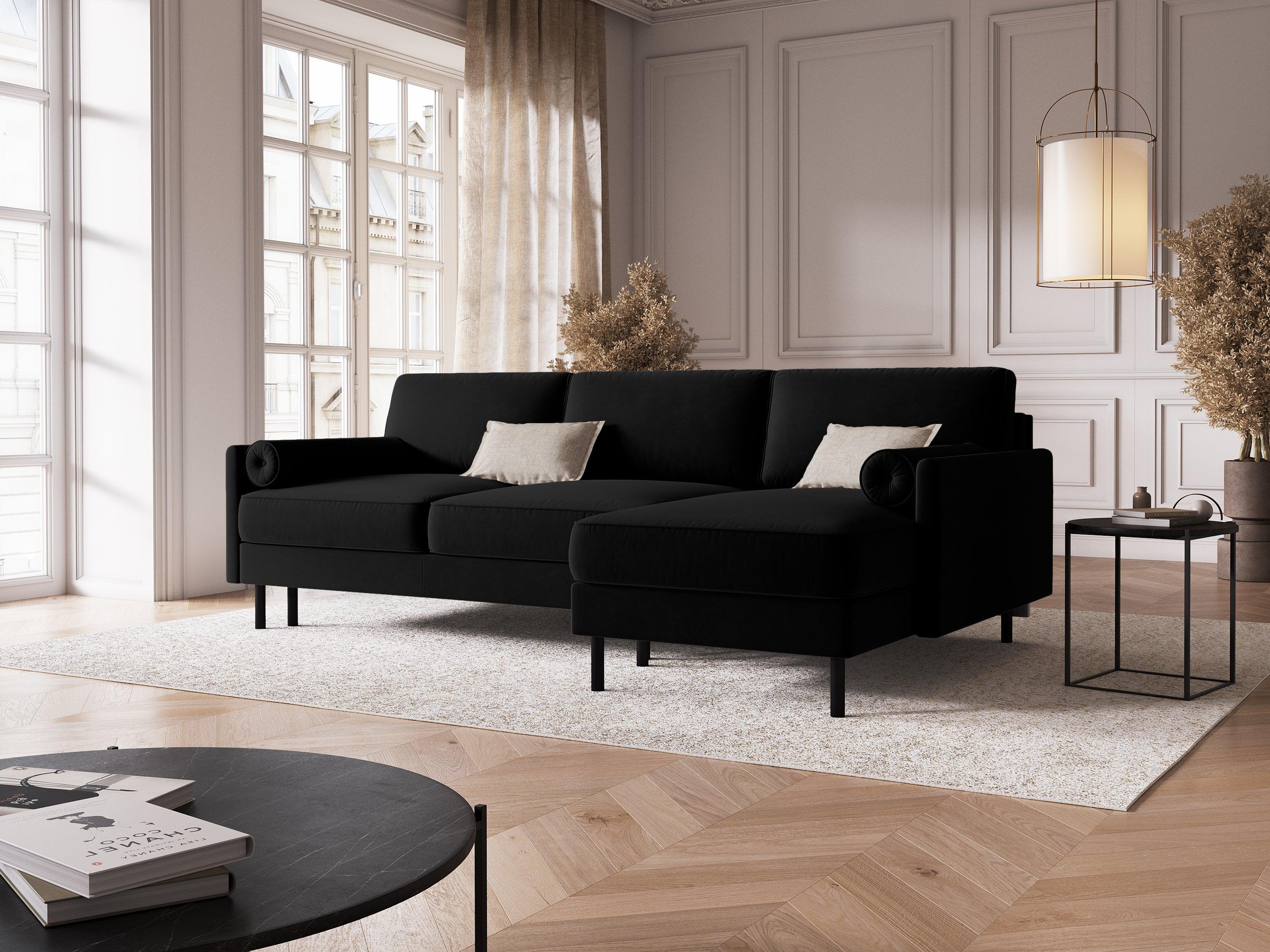 Narożnik aksamitny prawostronny z funkcją spania SCOTT czarny Micadoni Eye on Design