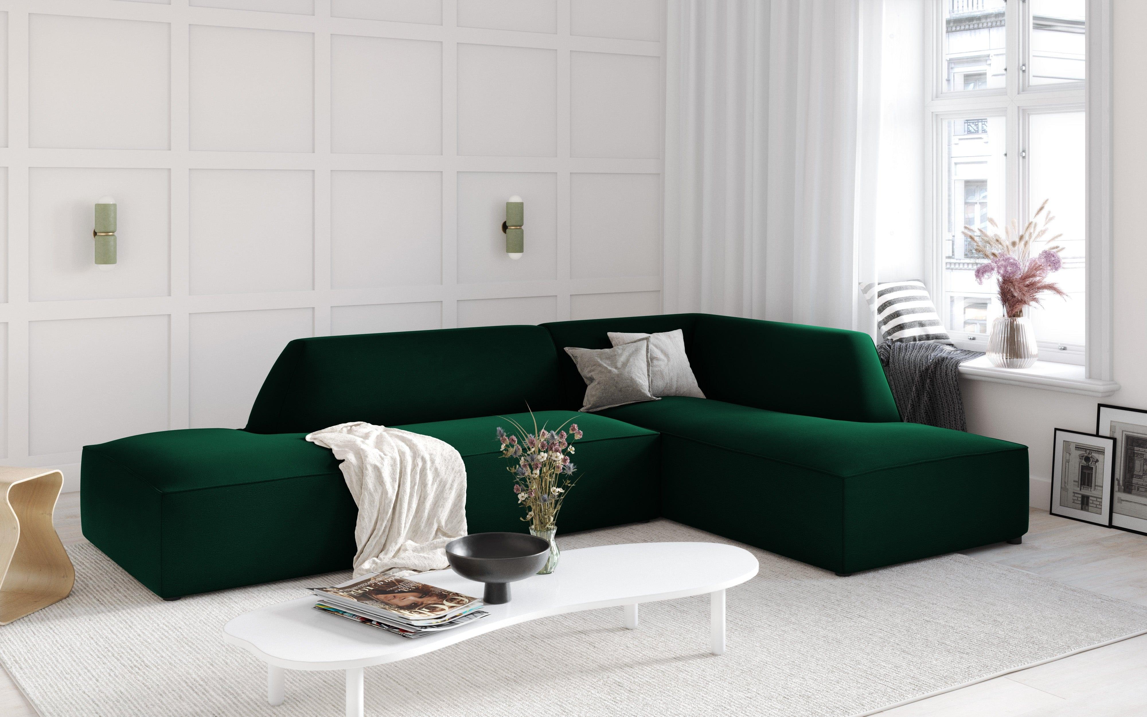 Sofa narożna aksamitna prawostronna RUBY butelkowa zieleń Micadoni Eye on Design