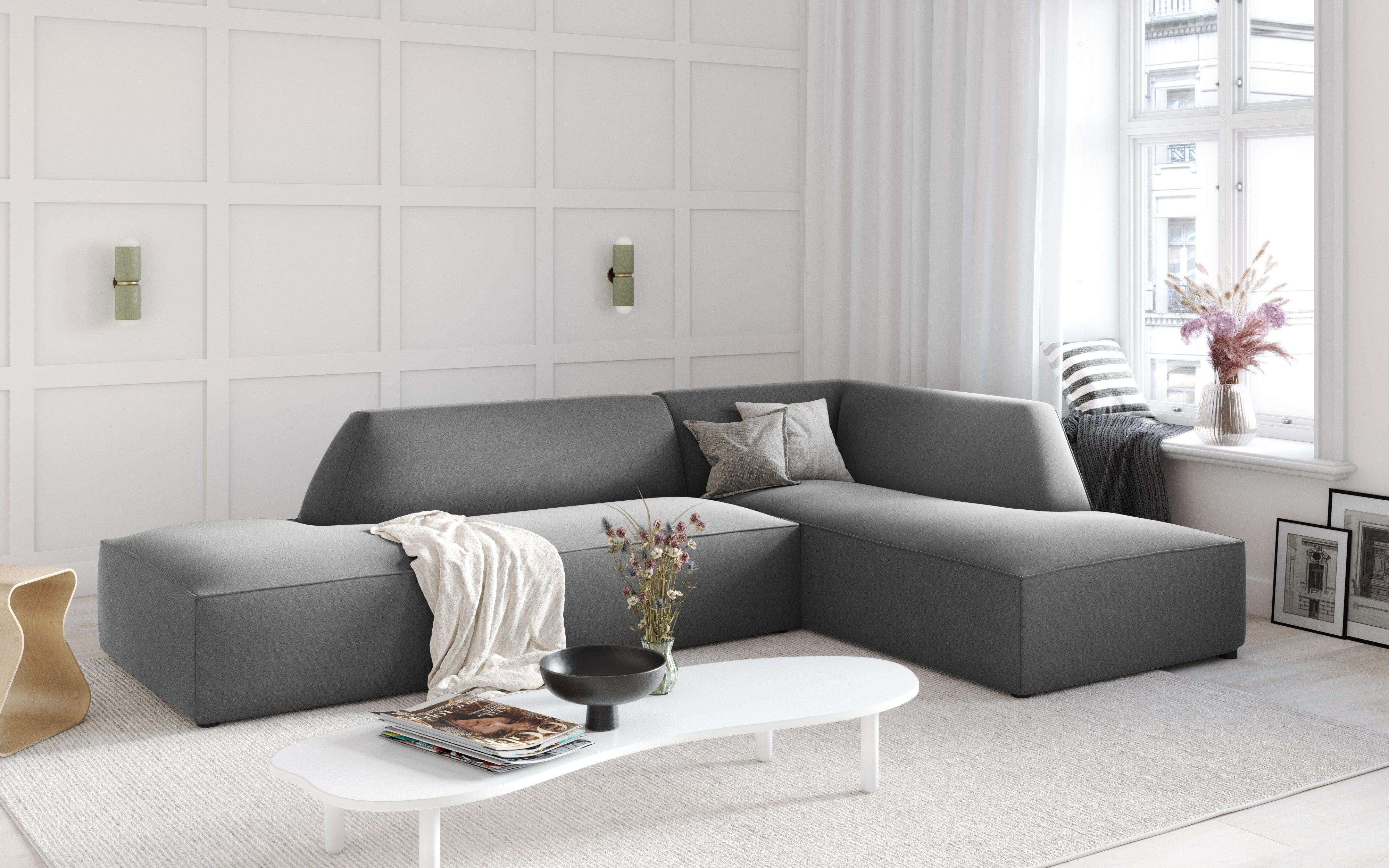 Sofa narożna aksamitna prawostronna RUBY jasnoszary Micadoni Eye on Design