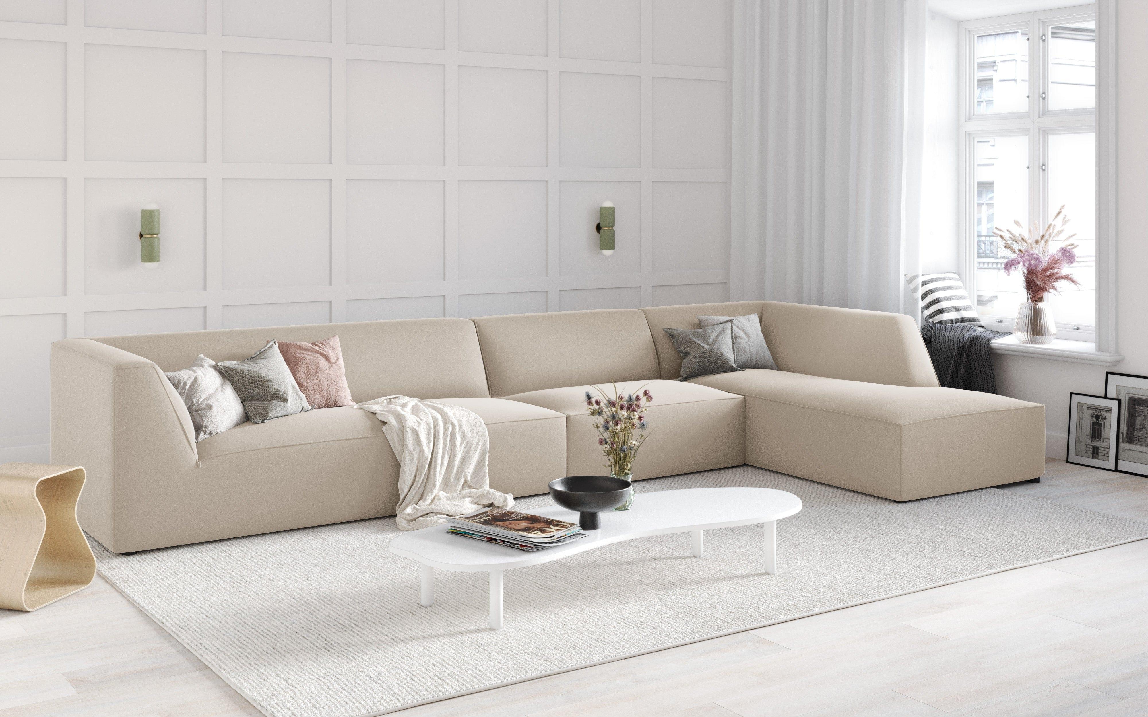 Narożnik aksamitny 5-osobowy prawostronny RUBY beżowy Micadoni Eye on Design