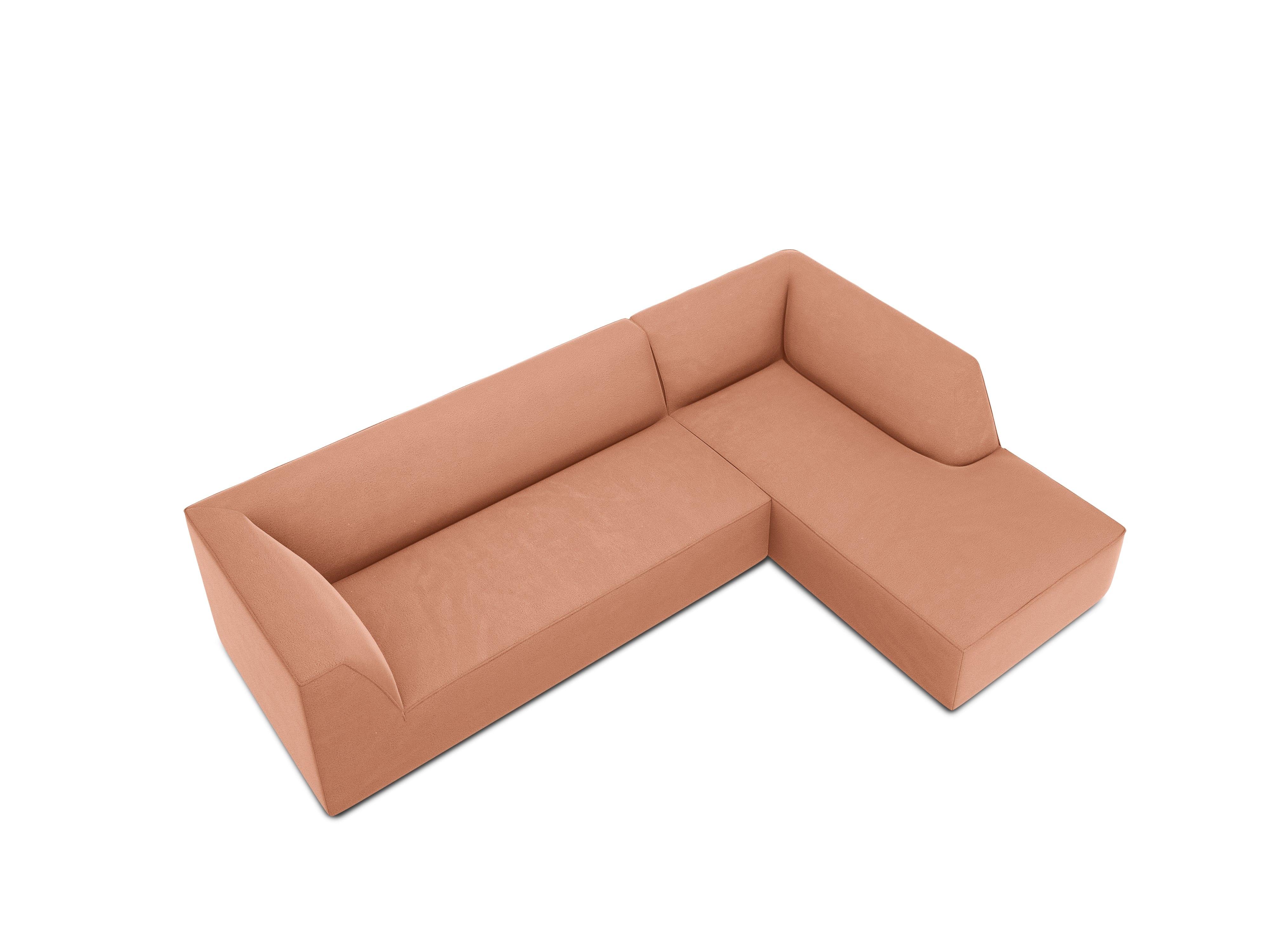 Narożnik aksamitny 4-osobowy prawostronny RUBY łososiowy Micadoni Eye on Design