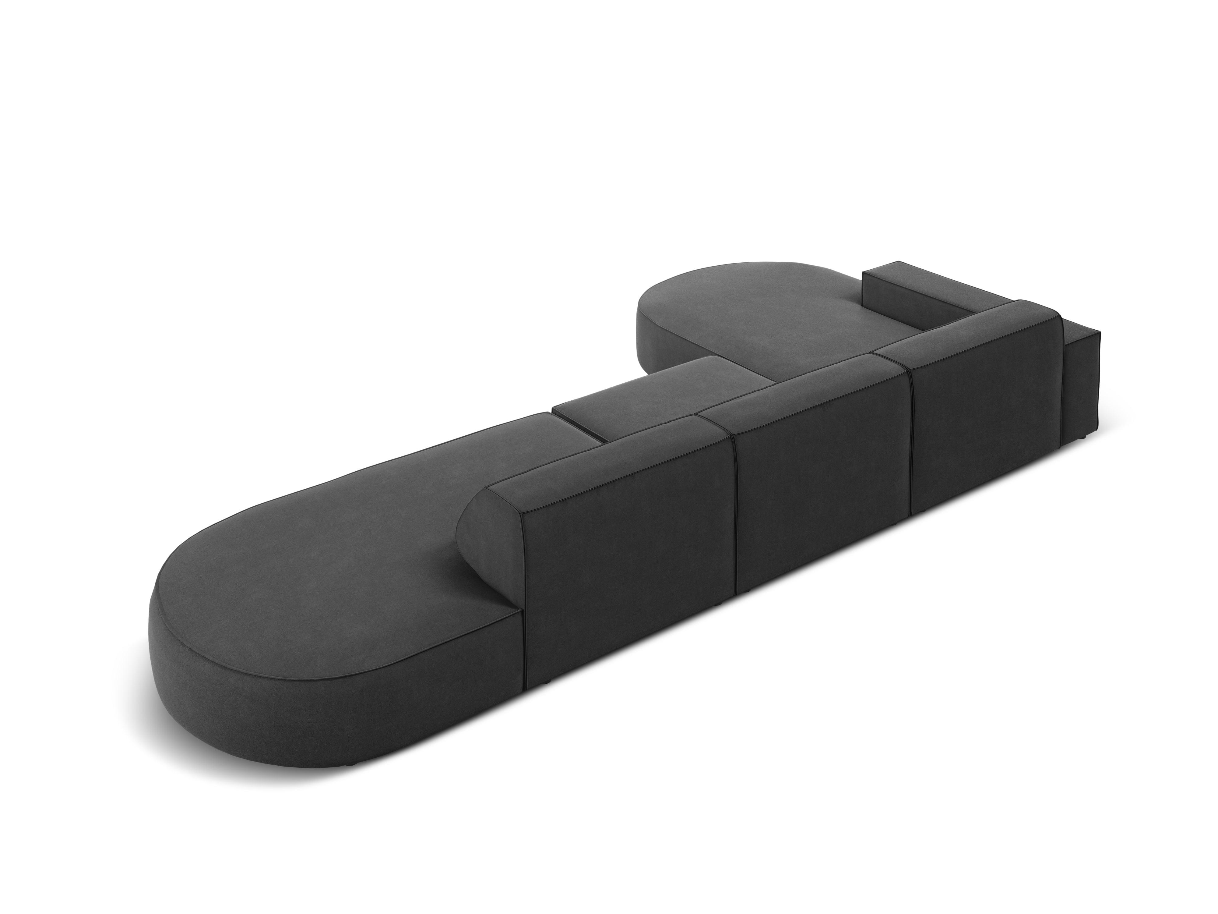 Narożnik aksamitny lewostronny 4-osobowy otwarty JODIE ciemnoszary Micadoni Eye on Design